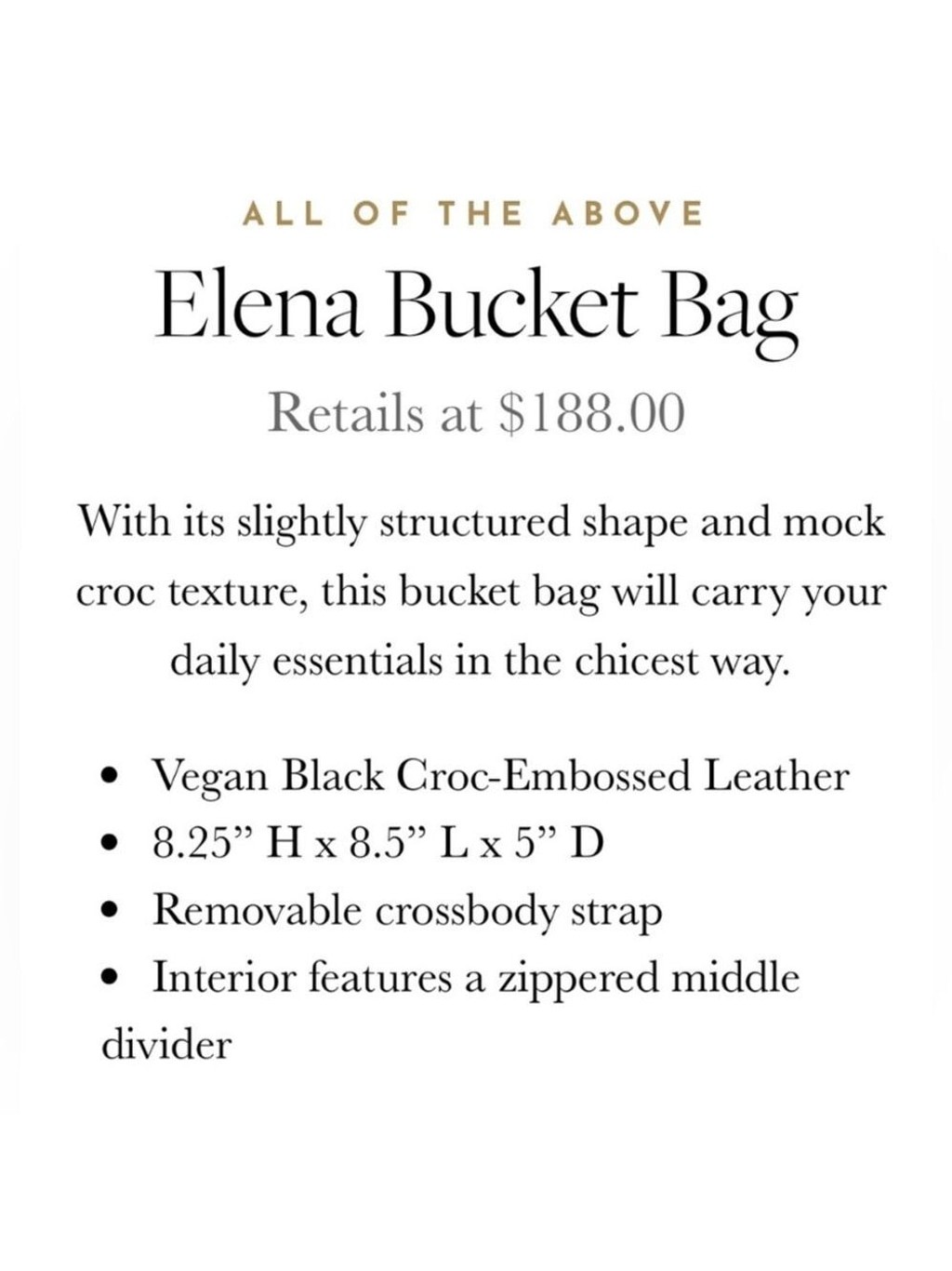 AOTA Elena black vegan leather handbag removable crossbody strap new with tag