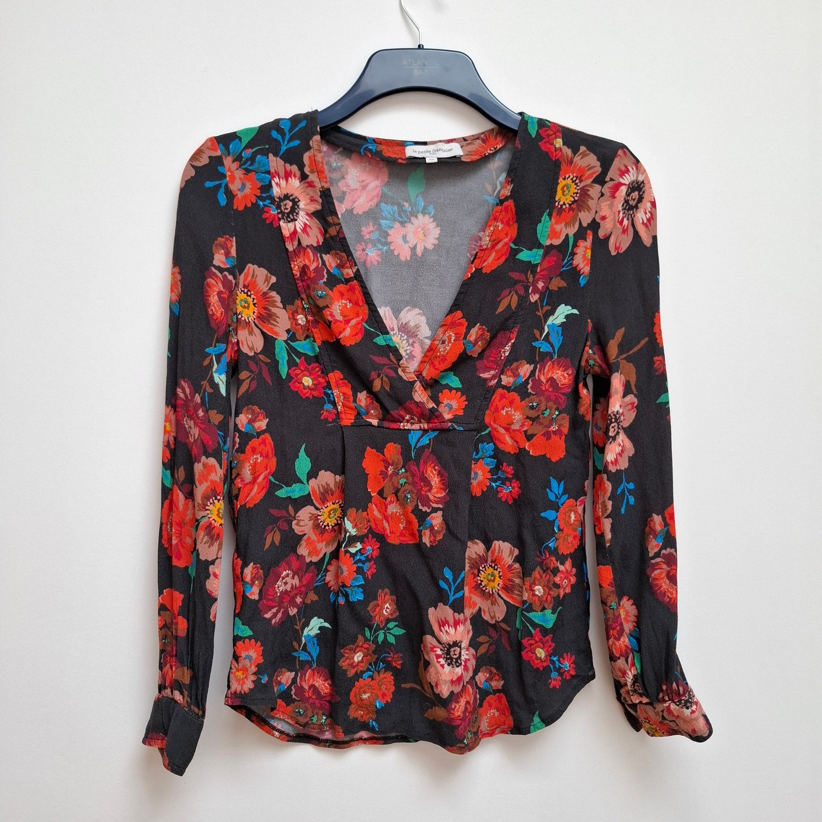 Floral Blouse Black Red 8 La Petite Française V-Neck Long Sleeve Top Cottage