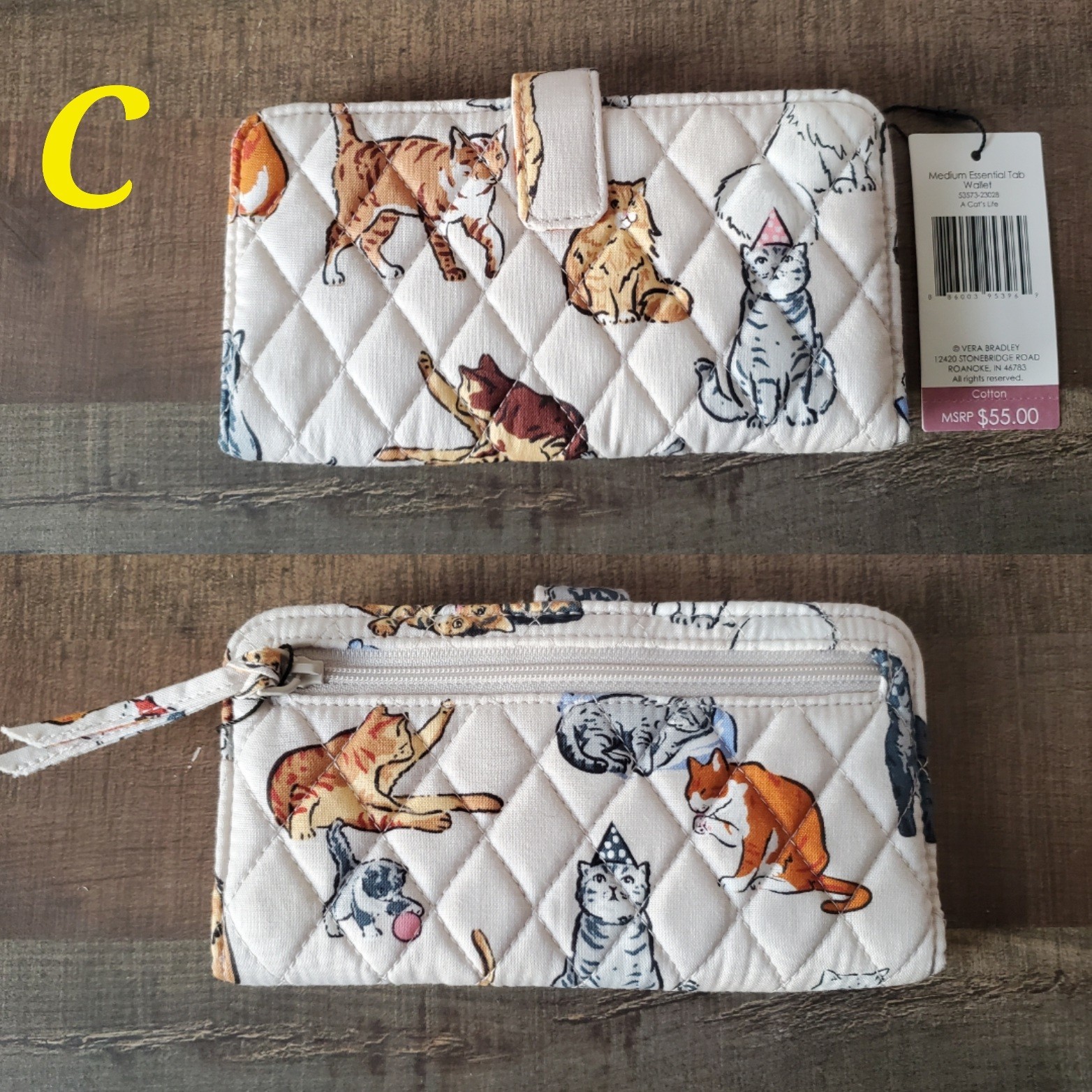 Vera Bradley A CAT’S LIFE Medium Essential Tab Cotton Wallet (Pick Your Pattern)