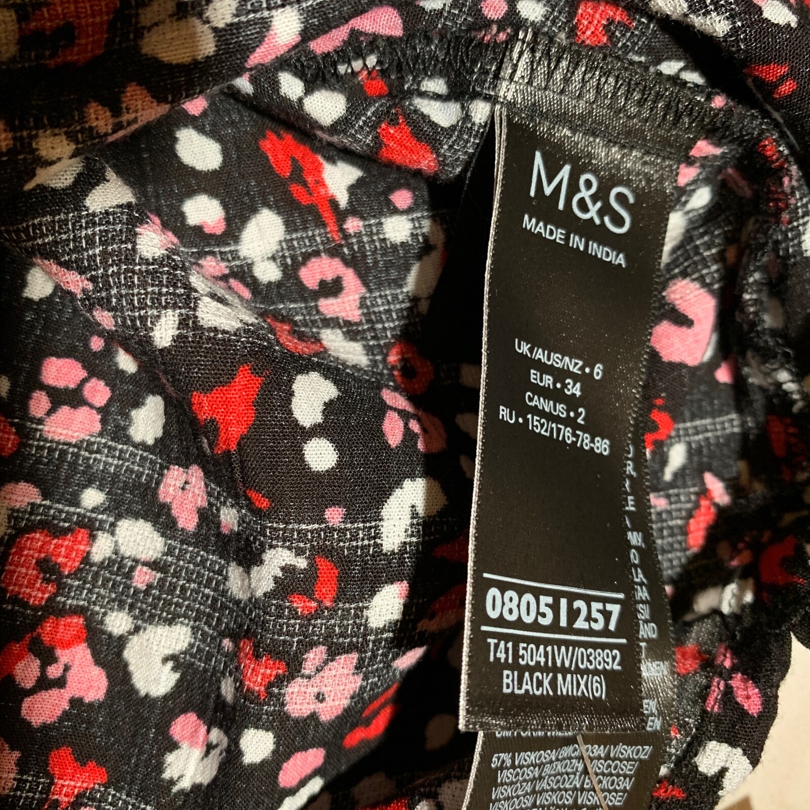 M&S Blouse / Top Size 6 Black Pink Red White Mix – Marks & Spencer – New