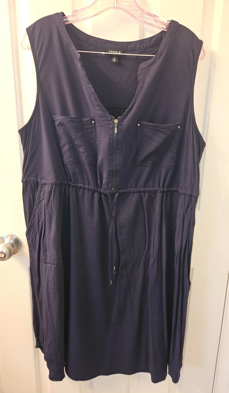TORRID Navy Skater Zip Dress, stretchy, pockets, size 2/2X