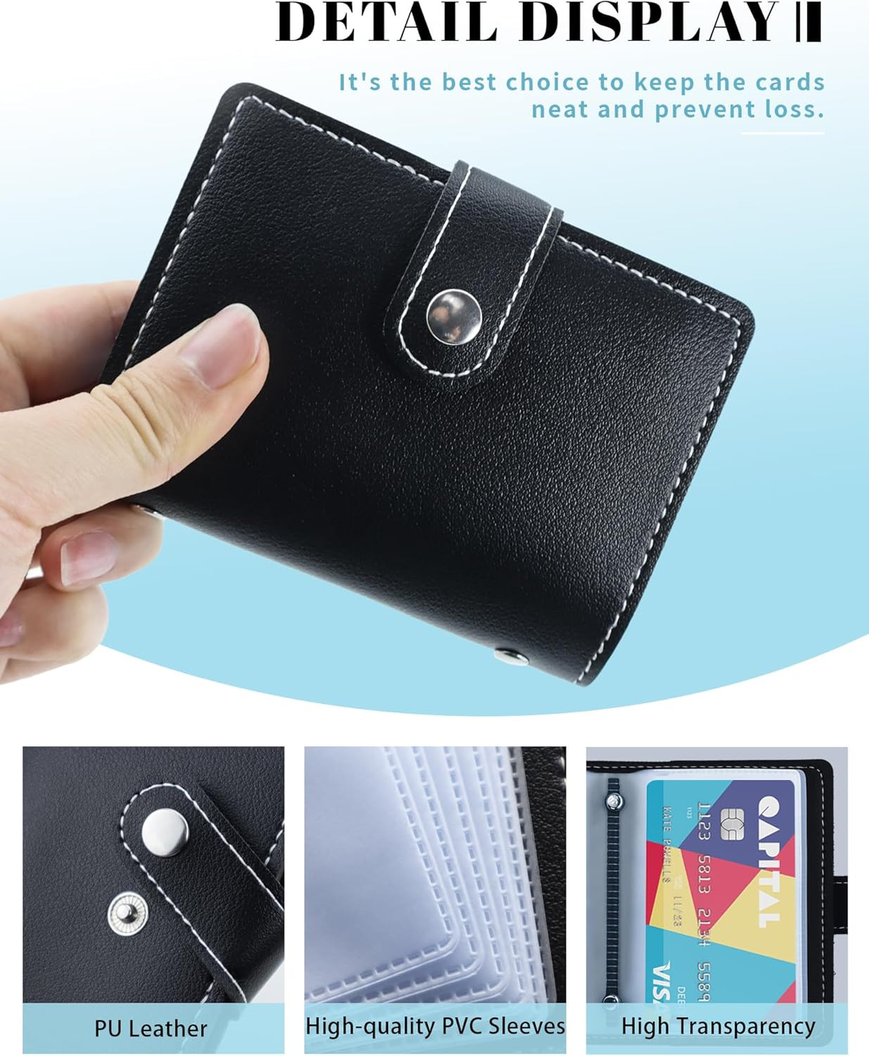 RFID Blocking Leather Business Card Holder with 26 Slots and Snap Closure