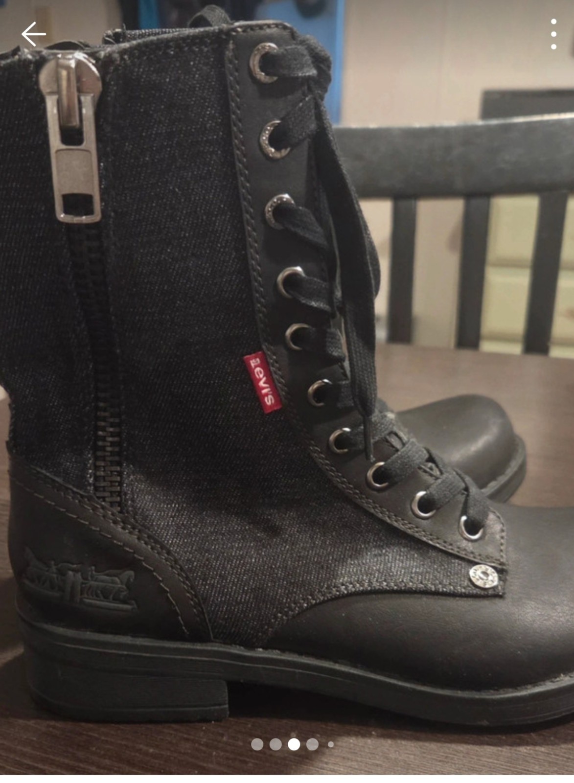 Levi’s Womens Combat Boots Dark Brown Denim Lace Up Zip Size 7.5
