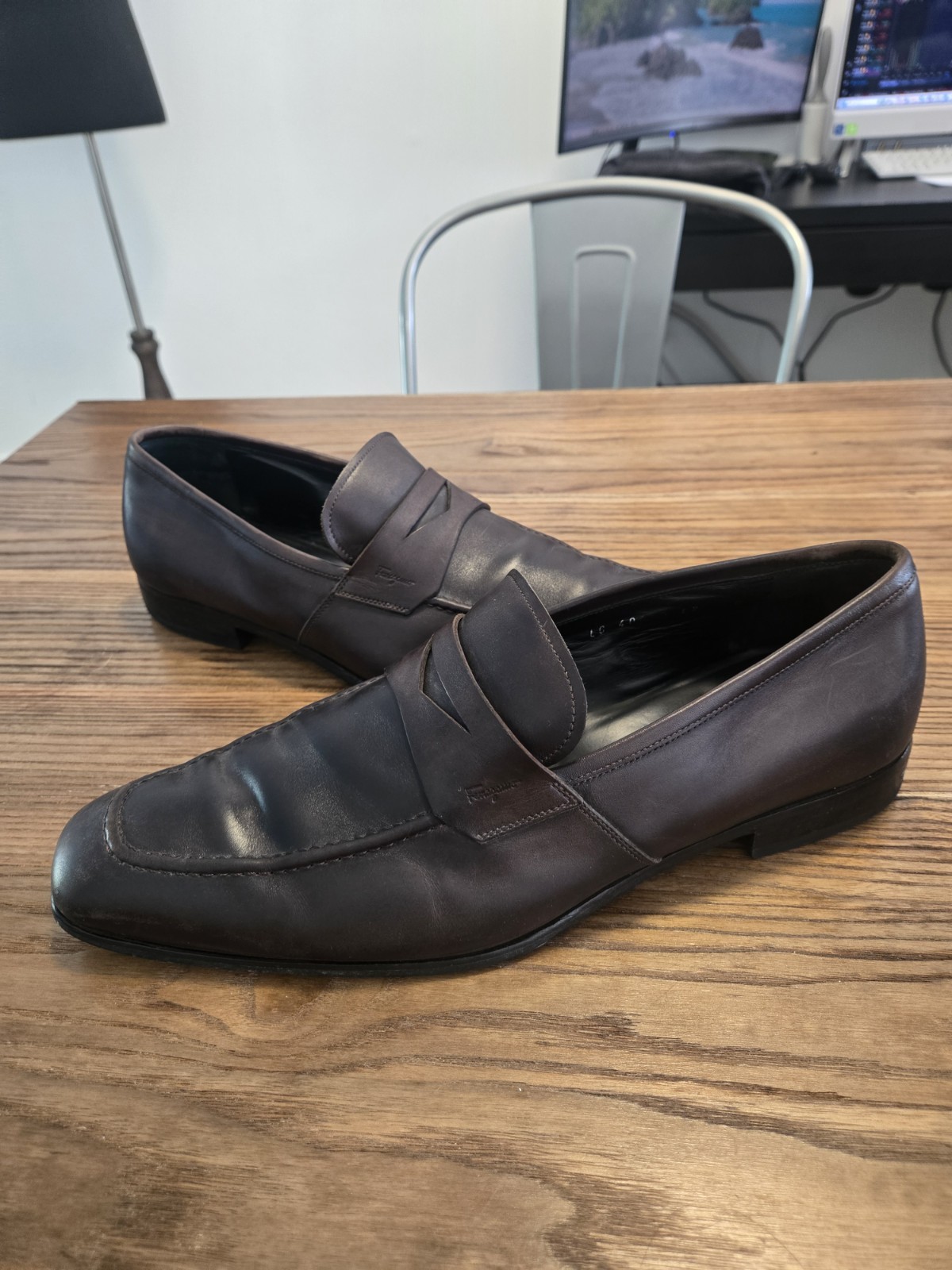 Ferragamo Dark Brown Penny Loafers 12 D