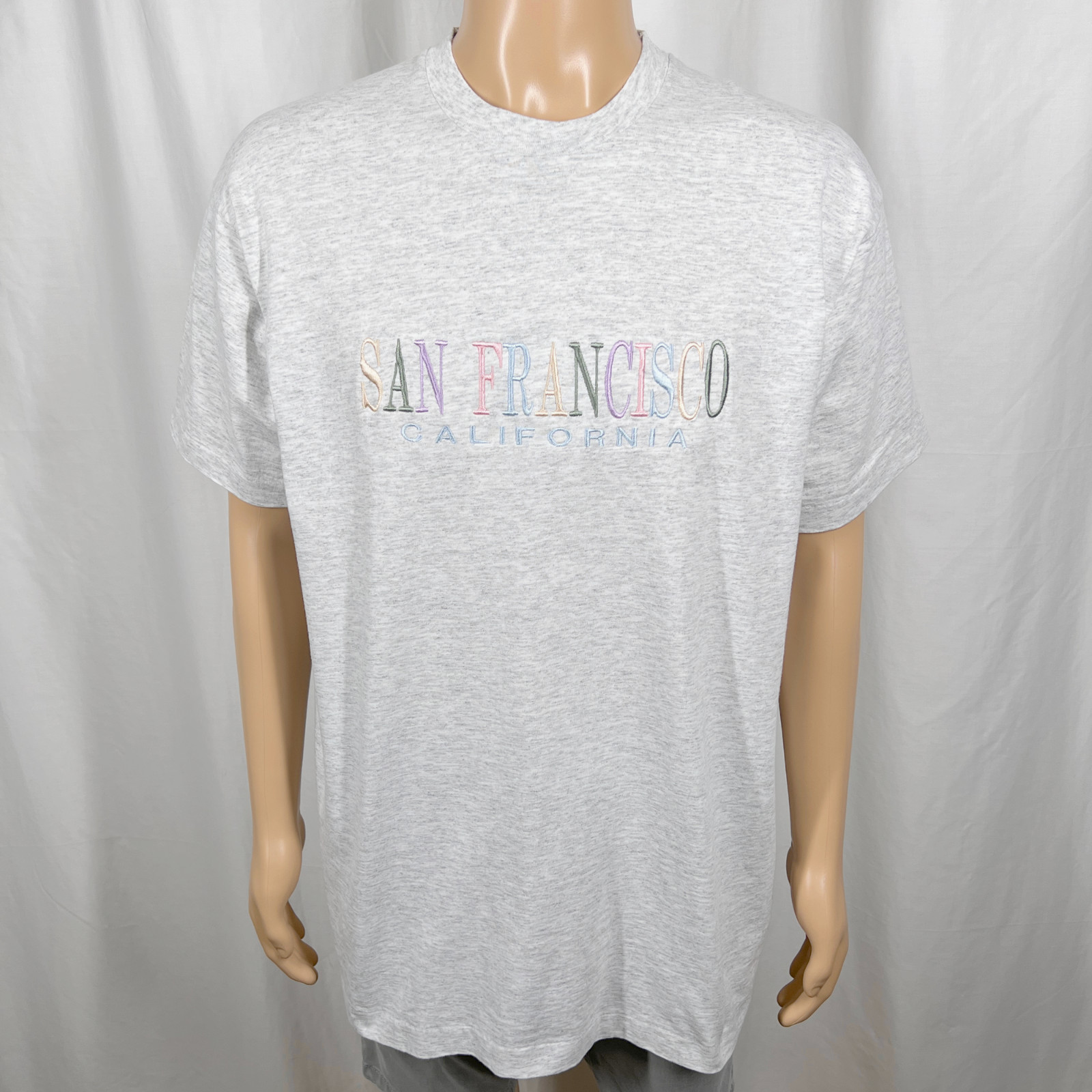 Vintage 90s Men’s XL Gray Pastel Embroidered San Francisco California T-Shirt