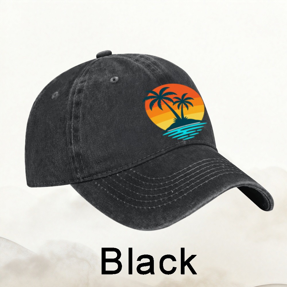 Striped Sunset Palm Trees Baseball Cap Tropical Dad Hat