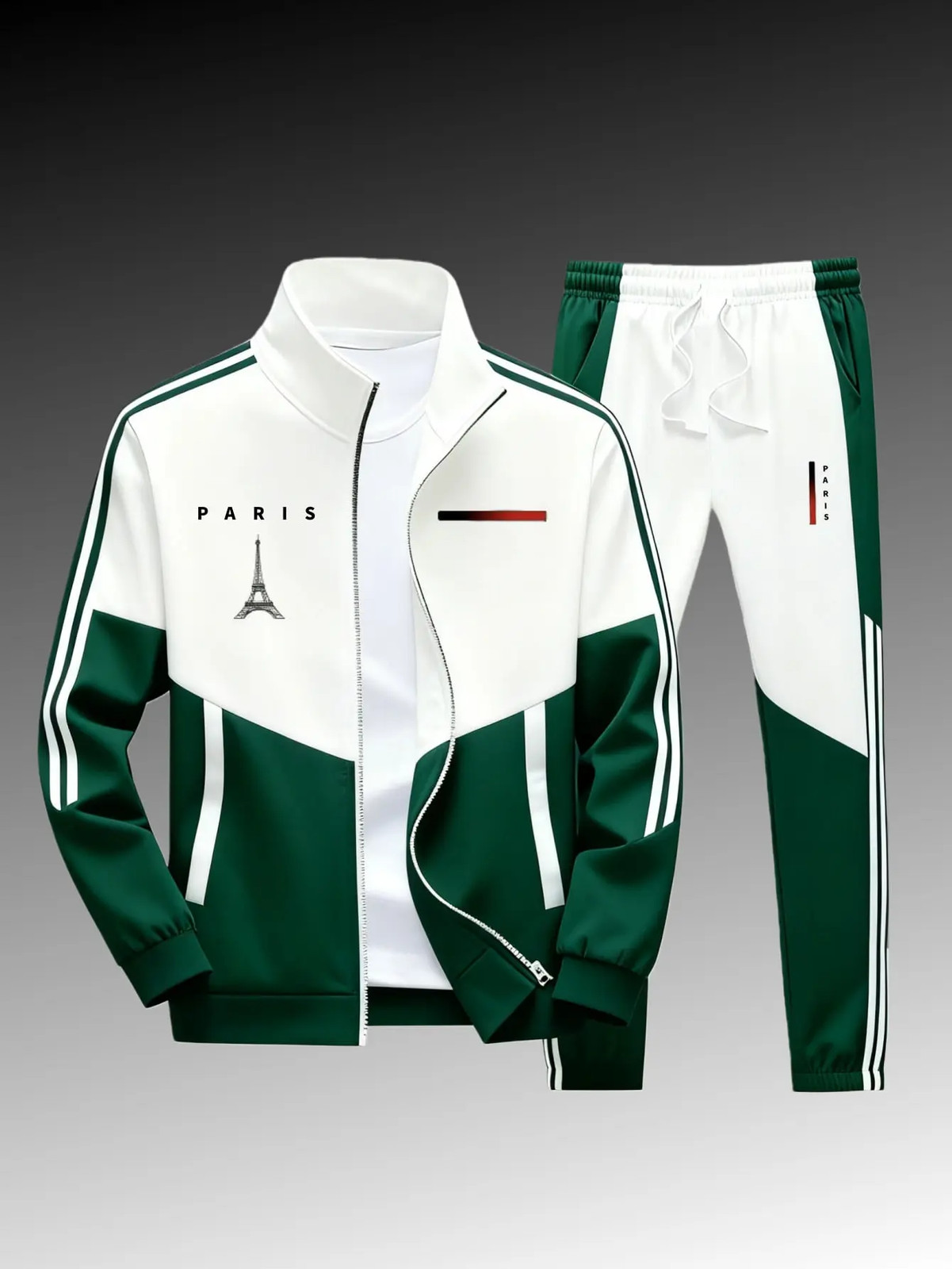 Men’s 2-Piece Paris Logo Sportswear Set – Sports Outerwear Jacket & Jogging Pant