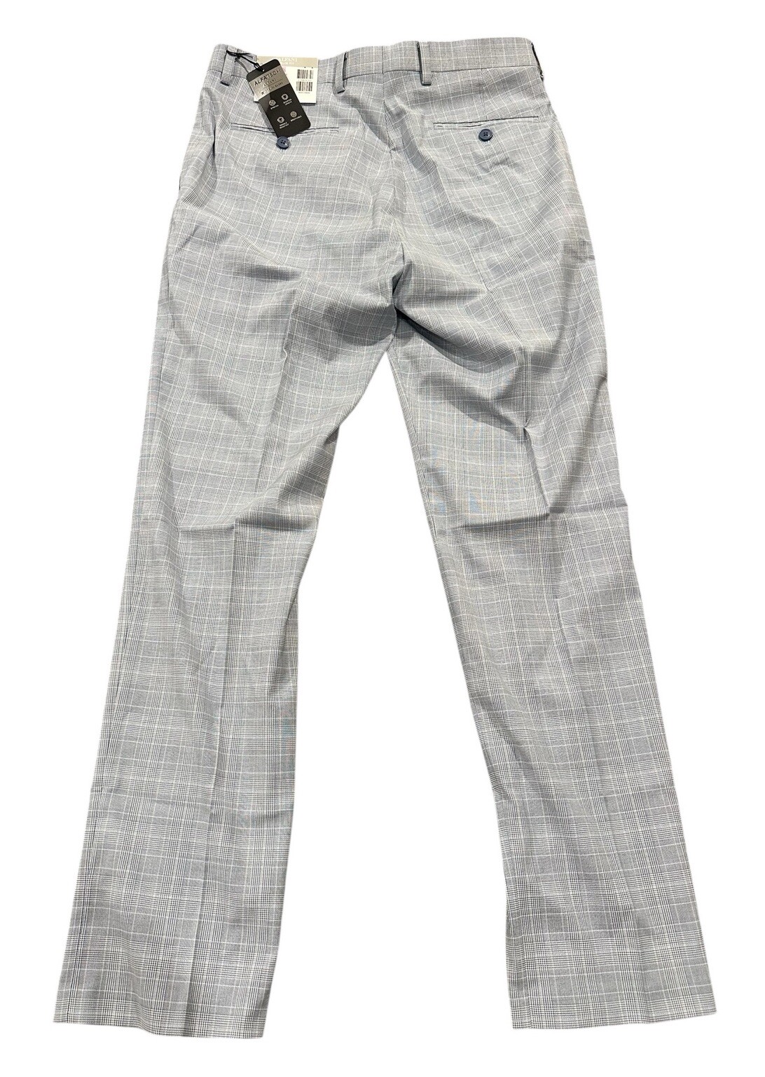 NEW Alfani Men’s Slim Fit AlphaTech Stretch Suit Pants Light Blue Plaid 33×32