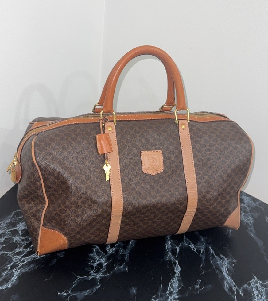 CELINE Macadam Boston Bag M13 Travel Duffle Bag Brown —AUTHENTIC—