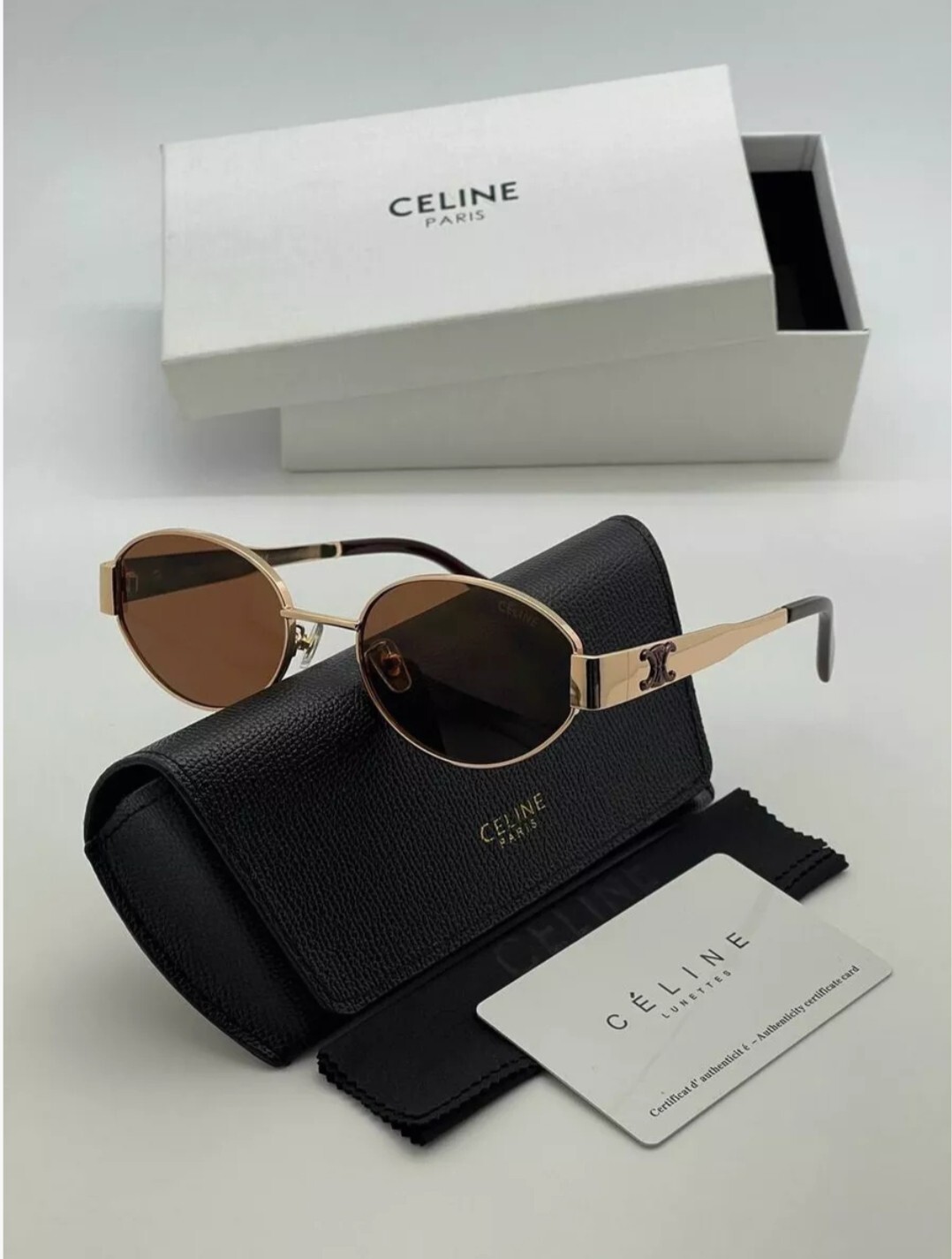 Celine Sunglasses Triomphe Gold Metal Frame Brown Lenses Sunglasses