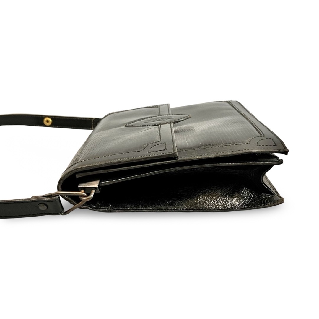 Yves Saint Laurent Embossed Leather 2Way ShoulderBag Black W:9.8 H:7.5 D:2.8 in.