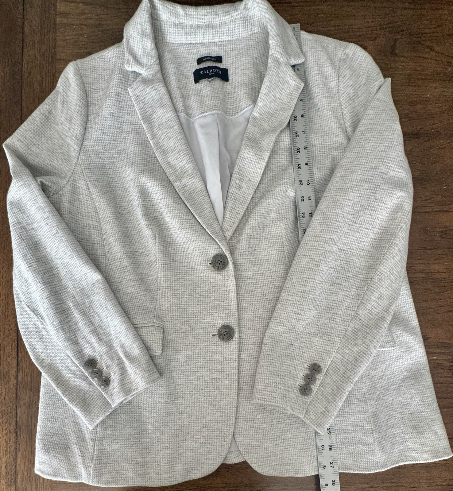 TALBOTS Aberdeen Knit Blazer Jacket Heather Gray Two Button Stretch Comfort (1X)