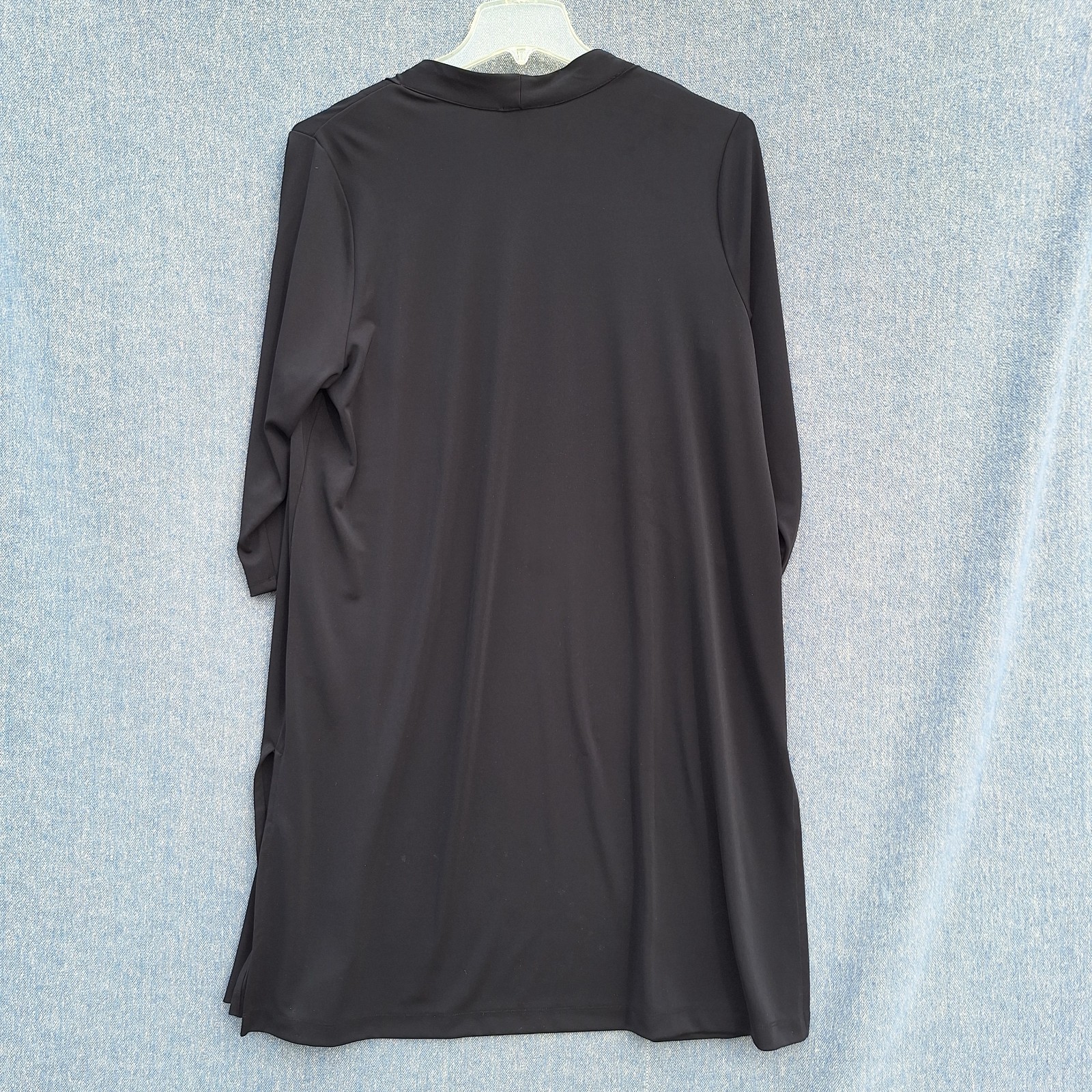 Talbots Cardigan Womens Plus 1X Long Black Open 3/4 Sleeve Duster Wrinkle Free
