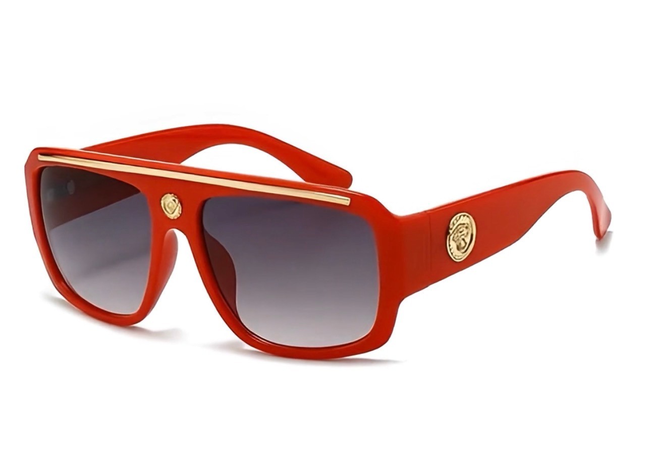 Oversized Square Kleo Lion Head Medallion Flat Top Sunglasses Lentes Shades