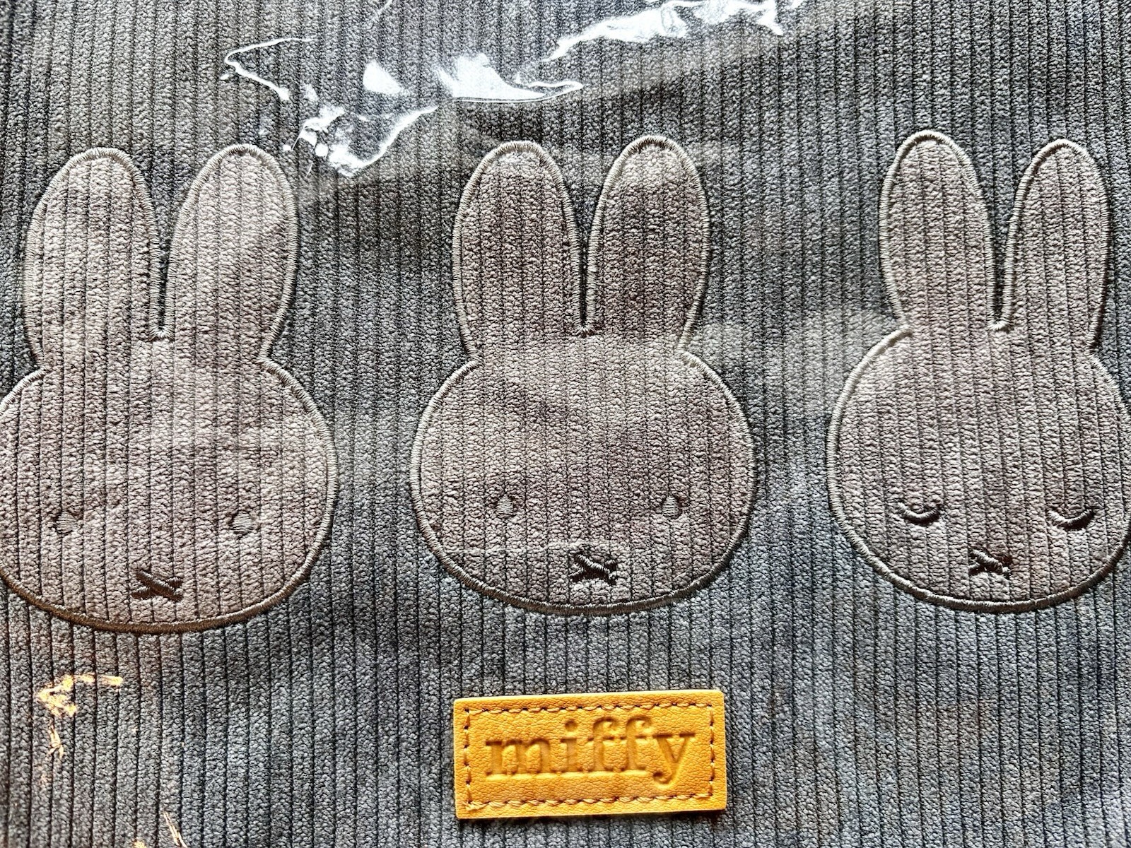 Miffy Corduroy Grey Embroidery Tote Bag Approx. H 10.2 × W 12.6 × D 5.9 inches
