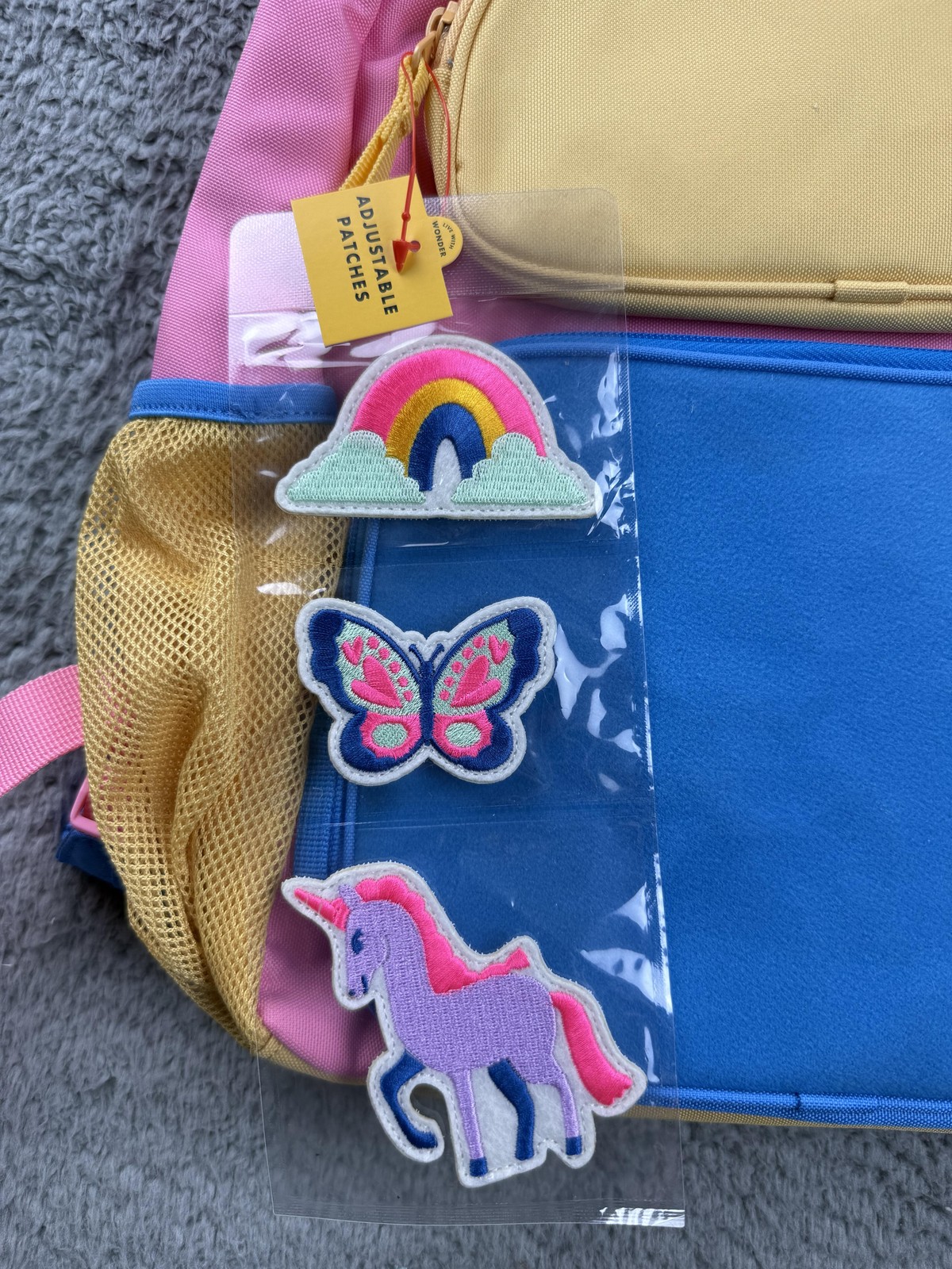 Cat & Jack Backpack Kids Rainbow Unicorn Butterfly Patches School Bookbag New