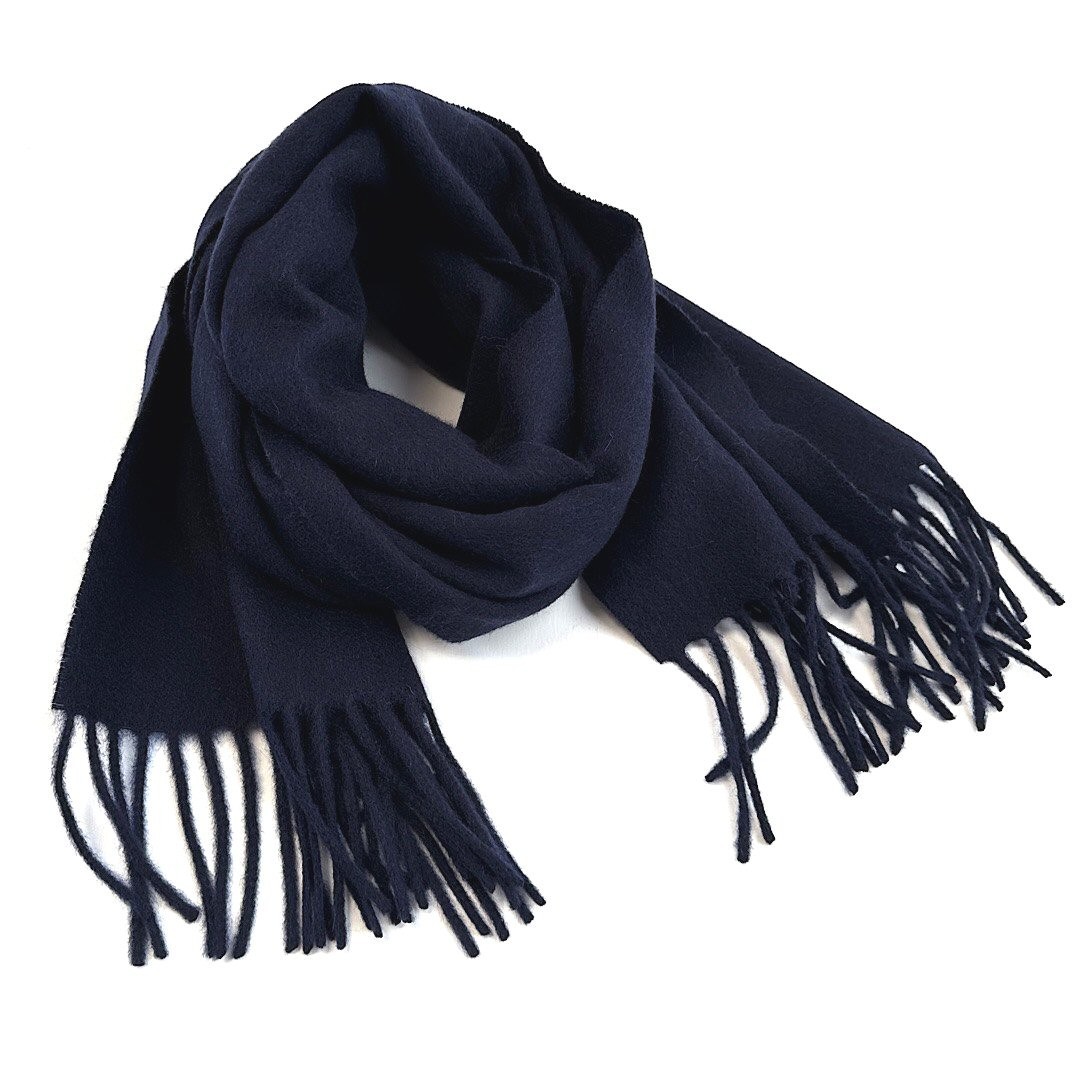D’URBAN Navy 100% Cashmere Scarf Solid Fringe NWT