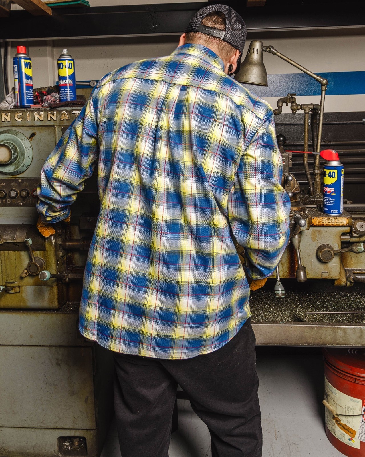 DIXXON Flannel “WD-40” Men’s Size XL Collab Plaid Blue Yellow Button Shirt