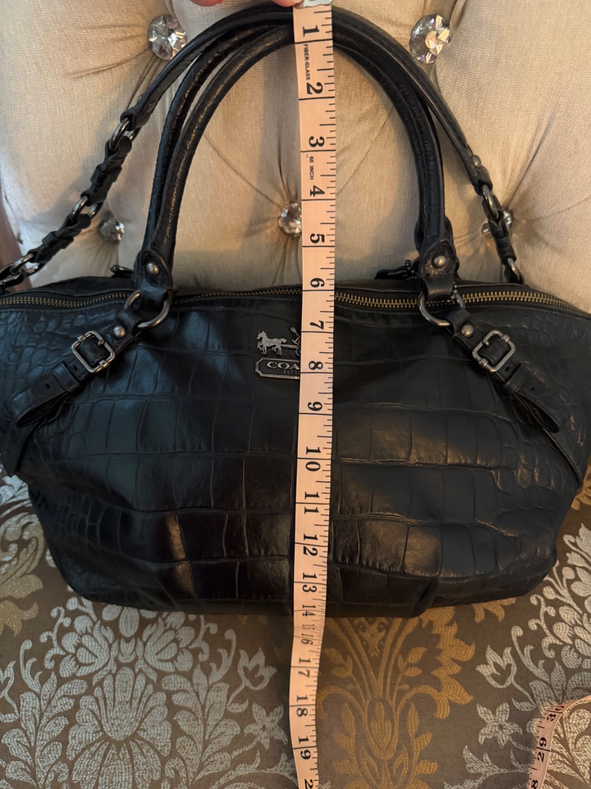 Coach Madison Sophia Croc Charcoal Leather Large Satchel Antique Black Handbag