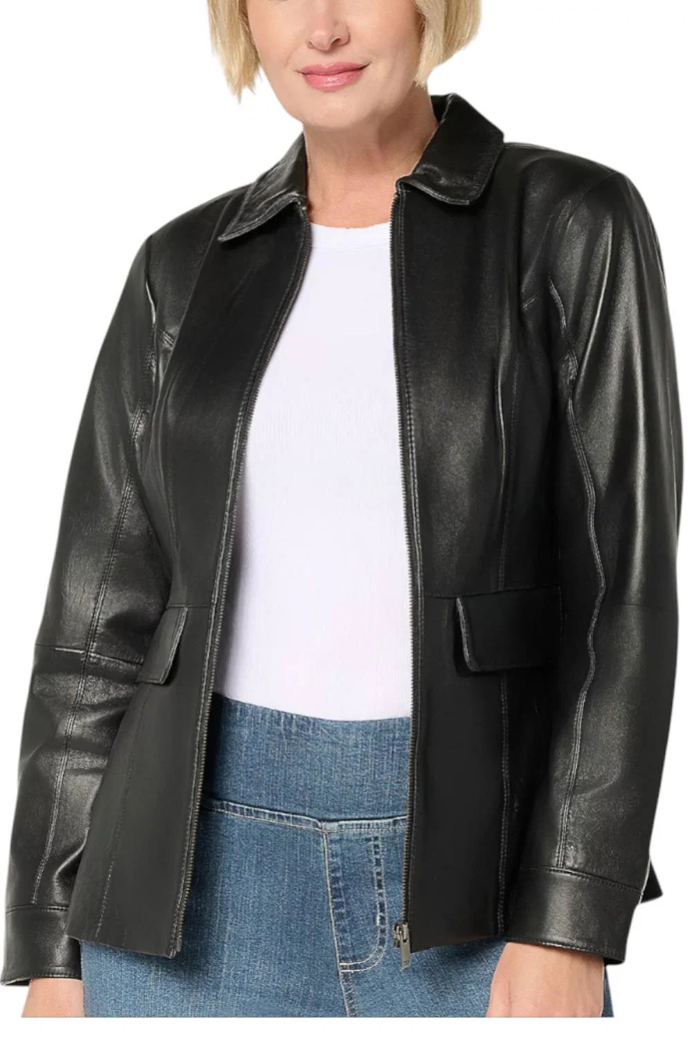 Denim & Co. Women’s Lamb Leather Zip Front Jacket Black