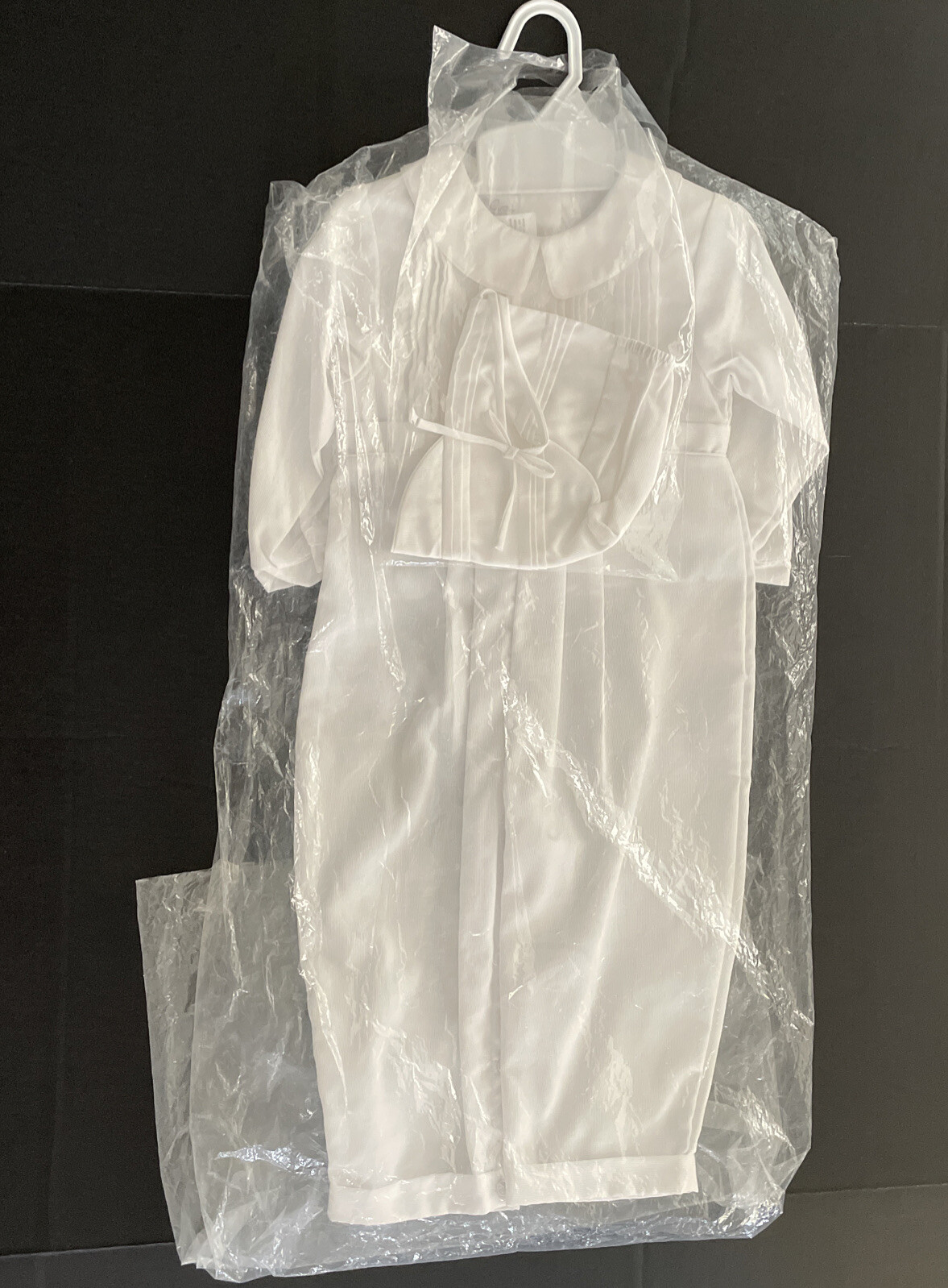 Petit Ami Boys Christening Baptism Outfit 24 Mon White Coverall Bonnet Set Tucks