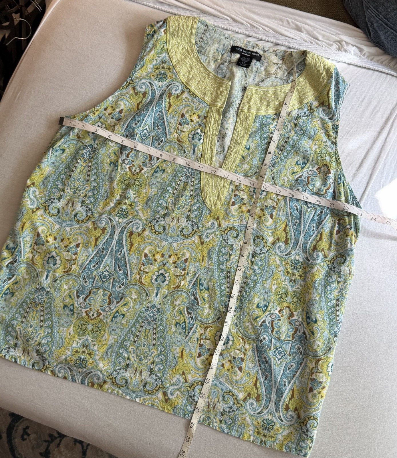 Saint Tropez West Women’s Plus 2X Paisley Sleeveless Tank Blue Green Linen
