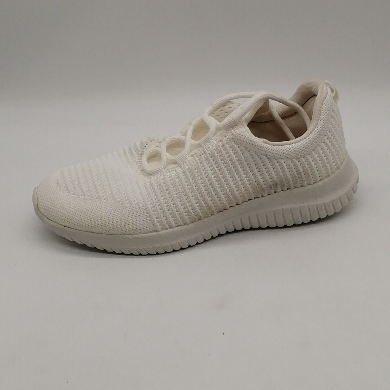 Riemot Womens Lace Up Sneakers White Ribbed Fabric Round Toe Low Top 5