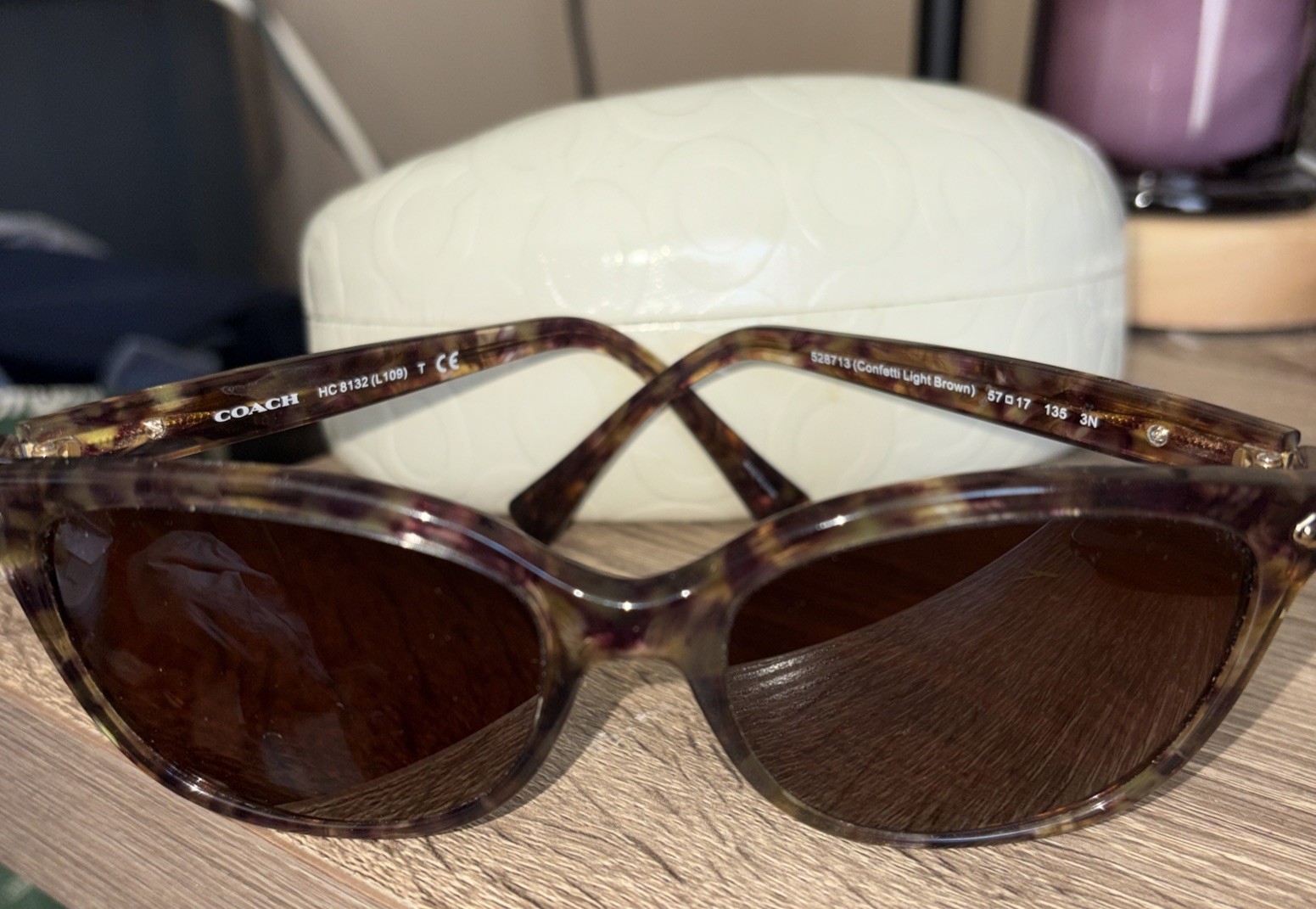 Frames Only Coach HC 8132 Confetti Light Brown Sunglasses 57-17-13 & Case