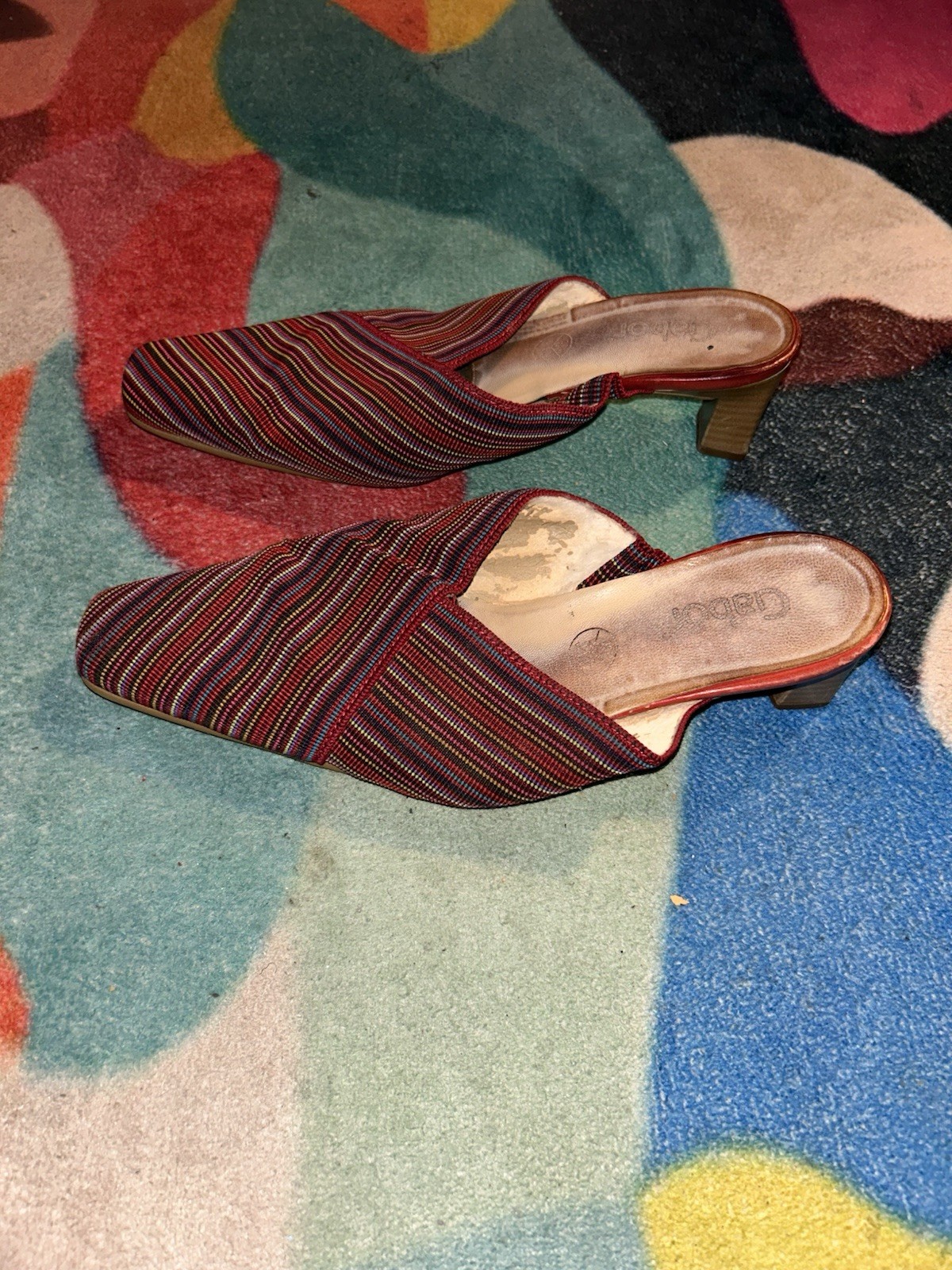 Carlos Santana Multicolor Striped Slip On Pointed Toe Mule Women Block Heels
