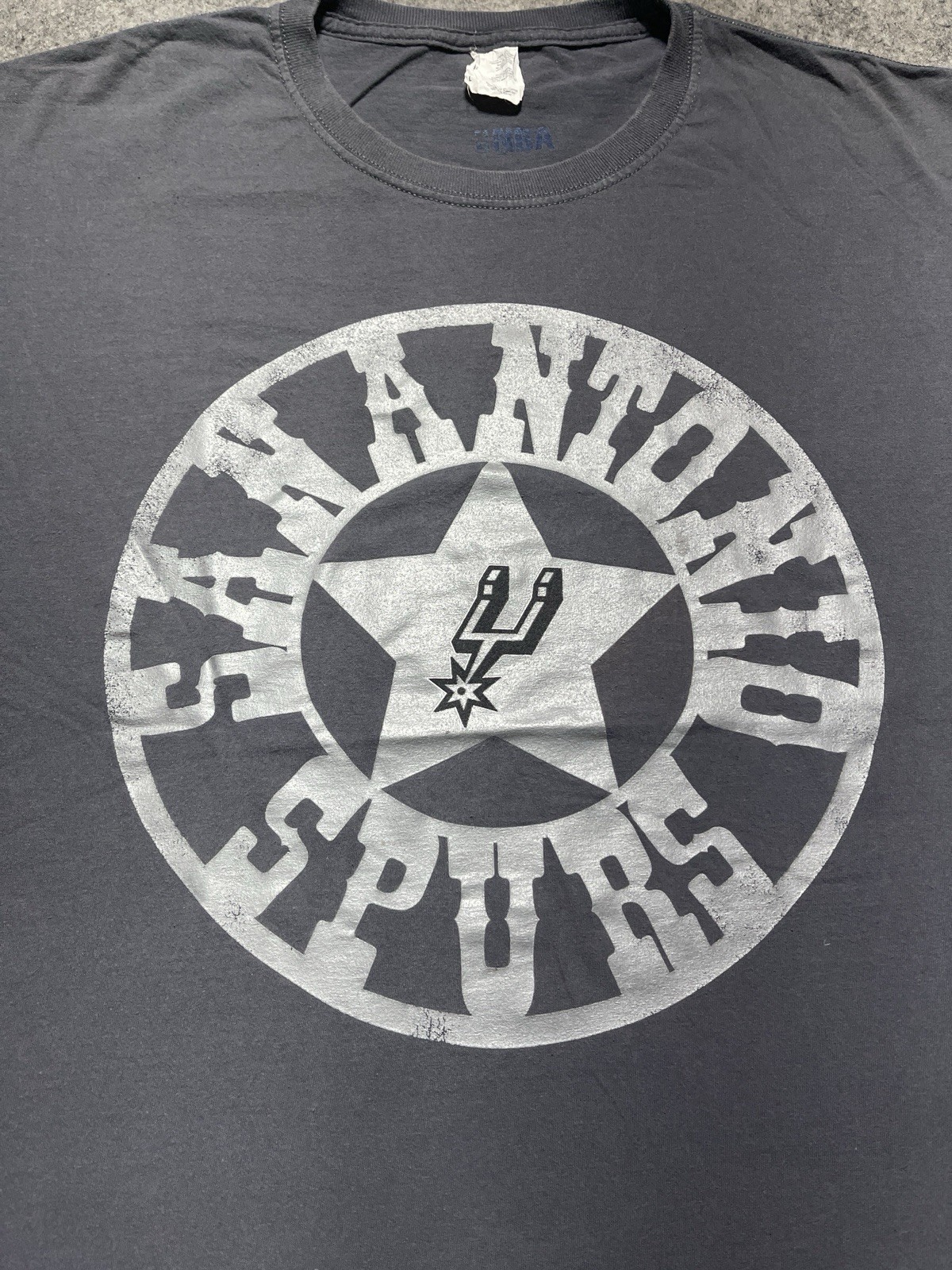 Gray San Antonio Go Spurs Go Logo NBA Basketball Champions Large Shirt