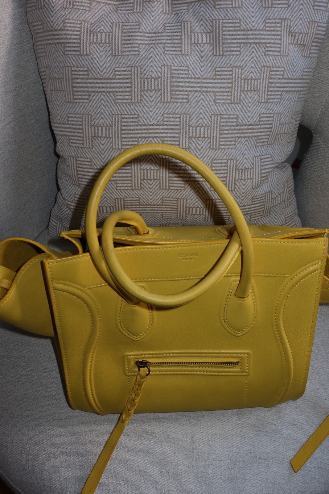 Celine Yellow Leather Medium Phantom Luggage Tote Bag $4200 With Dust Bag