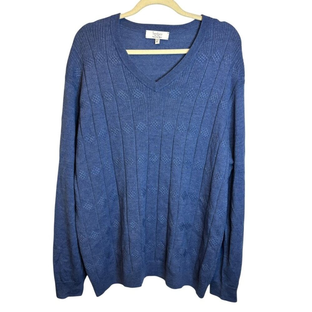 Turnbury Sweater Women’s XL Merino Wool Blend Lightweight V Neck Blue