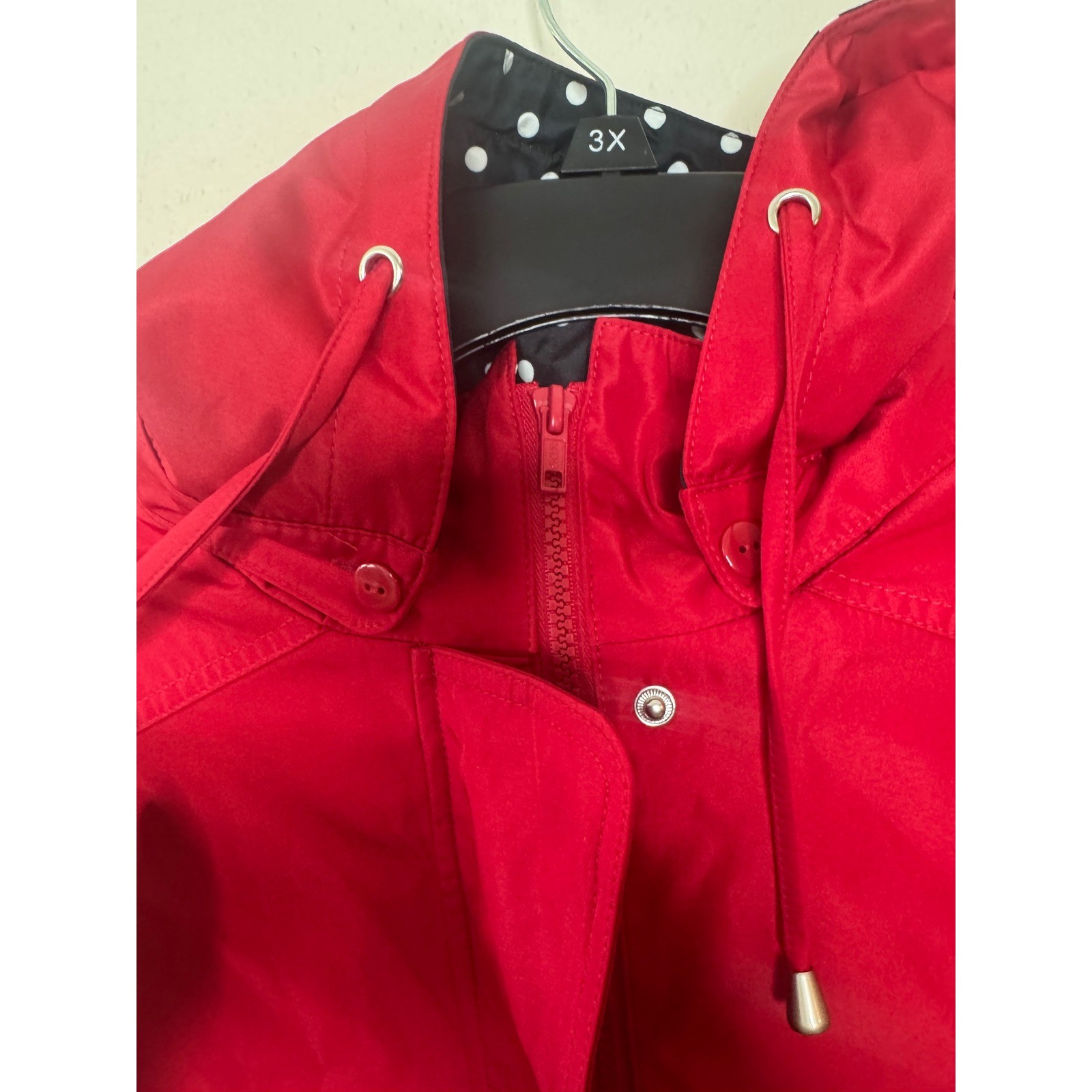 Rain Jacket Woman Within Red Hooded Polka Dot Lining Windbreaker
