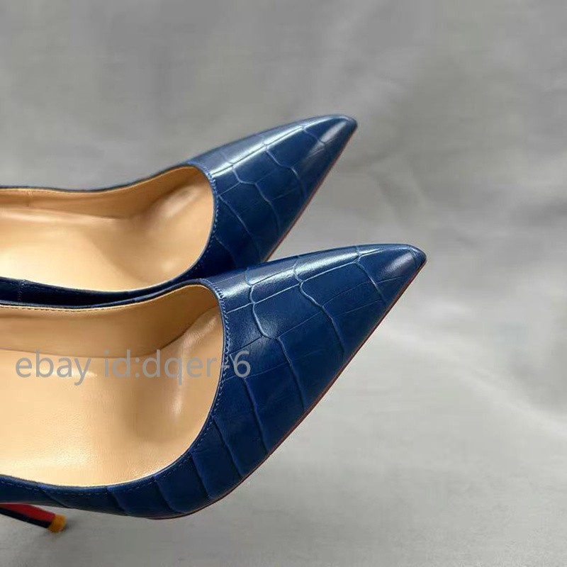 12cm High Heels Crocodile-Embossed Pointed-Toe Pumps Women Pointy Toe Elegant