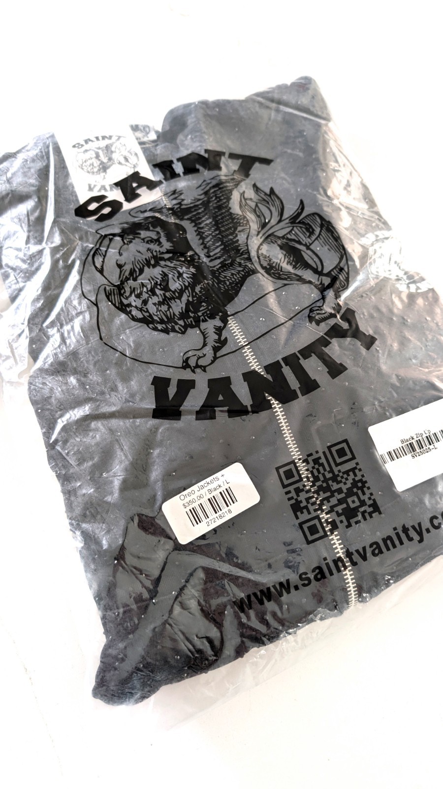SAINT VANITY VVS Full Zip Hoodie Oreo Rhinestone Black Size L Printed Heavy 100
