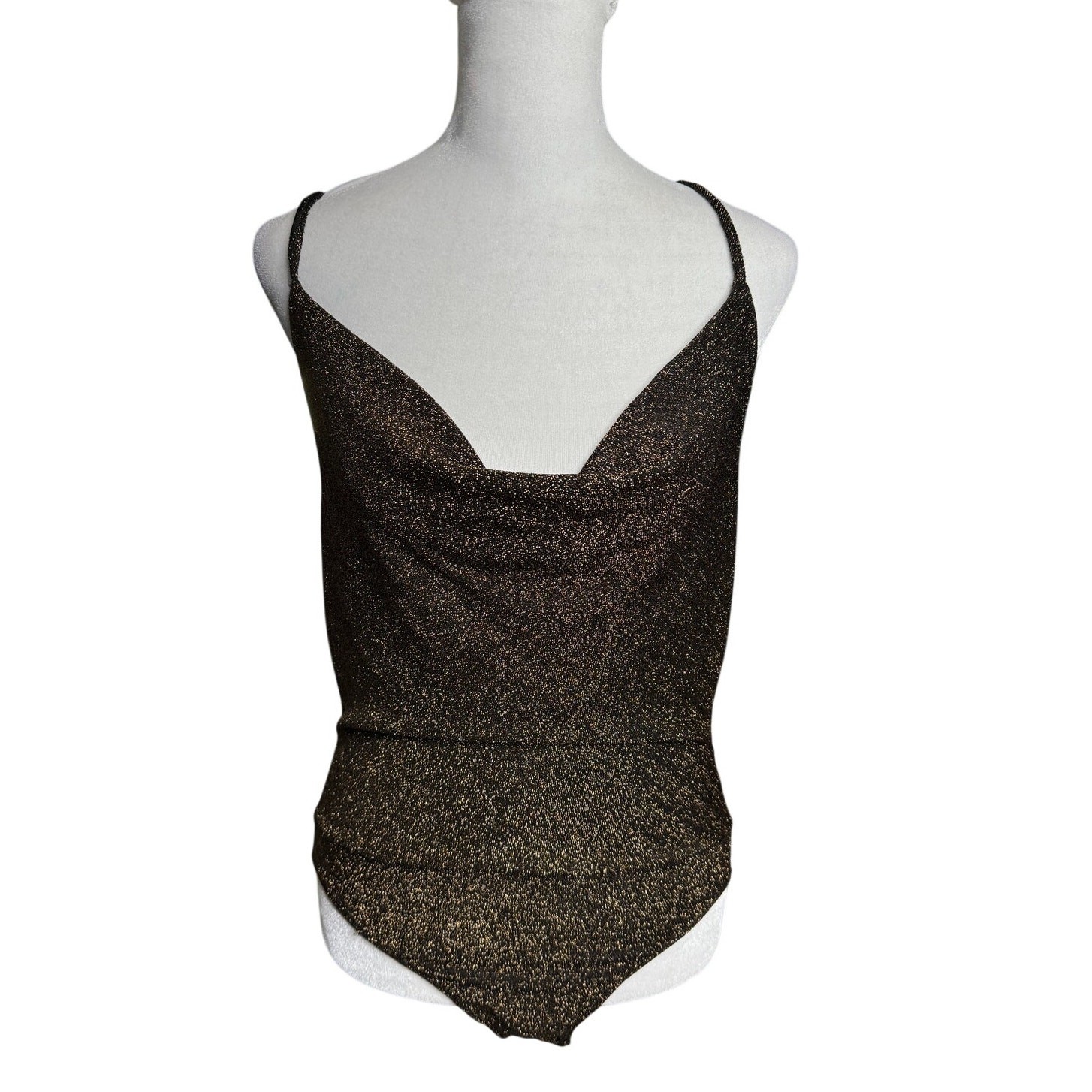 Forever 21 Contemporary Metallic Bodysuit Women Large Black Bronze Shimmer NWT