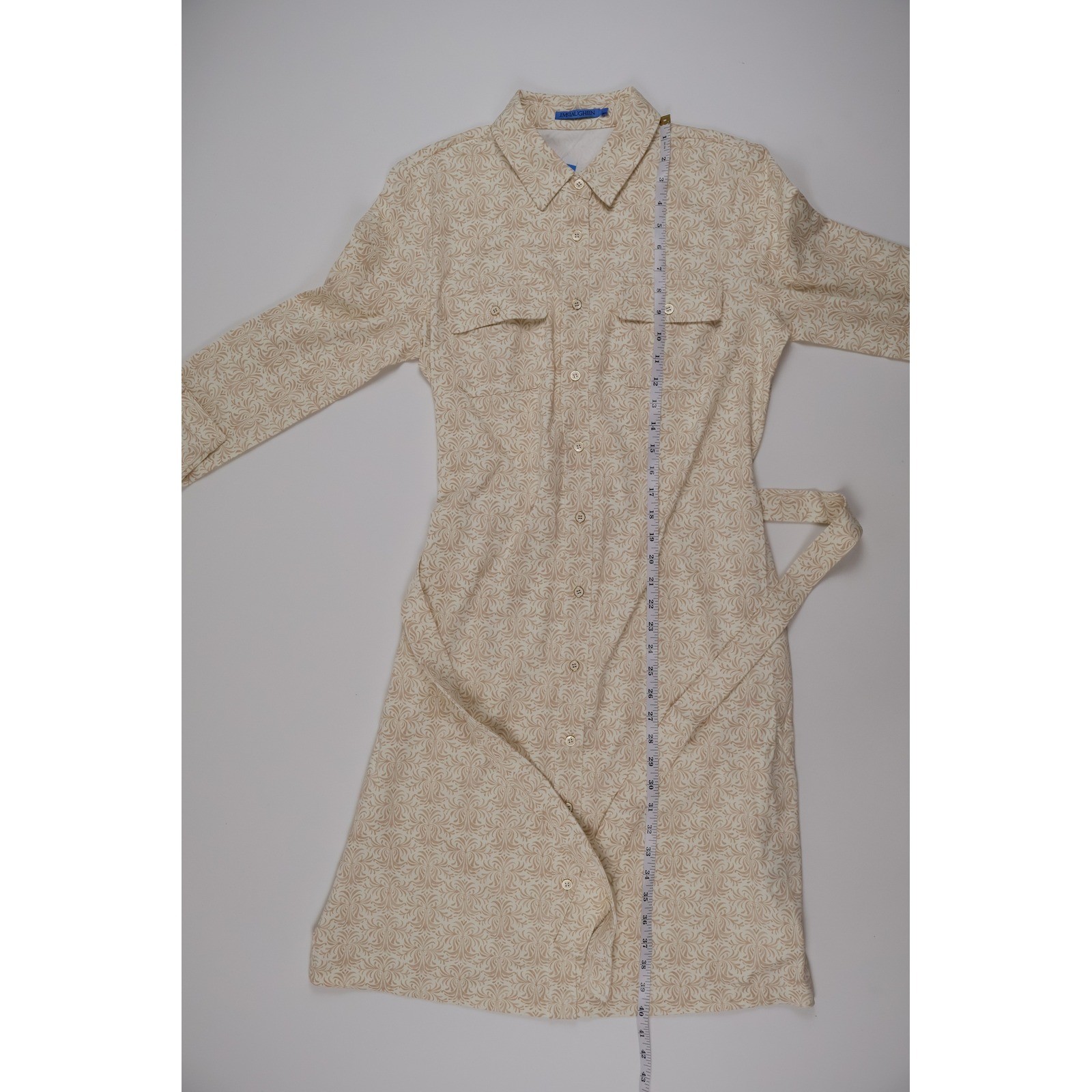 J.McLaughlin Haarlem Shirt Dress Off White Tan Scroll Print L NWT MSRP $258