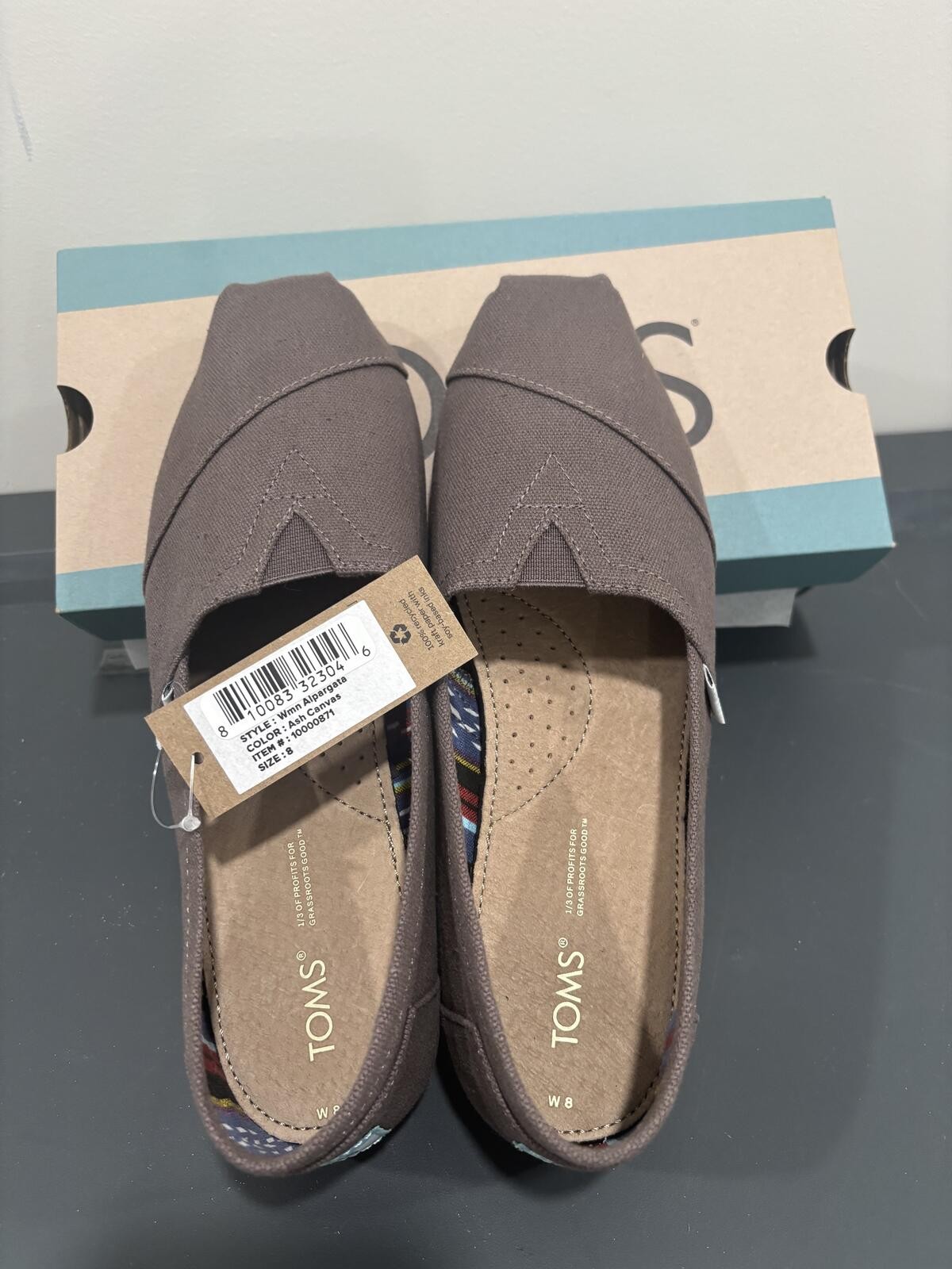 TOMS Women’s Alpargata Ash Canvas Slip-On Shoes Size 8