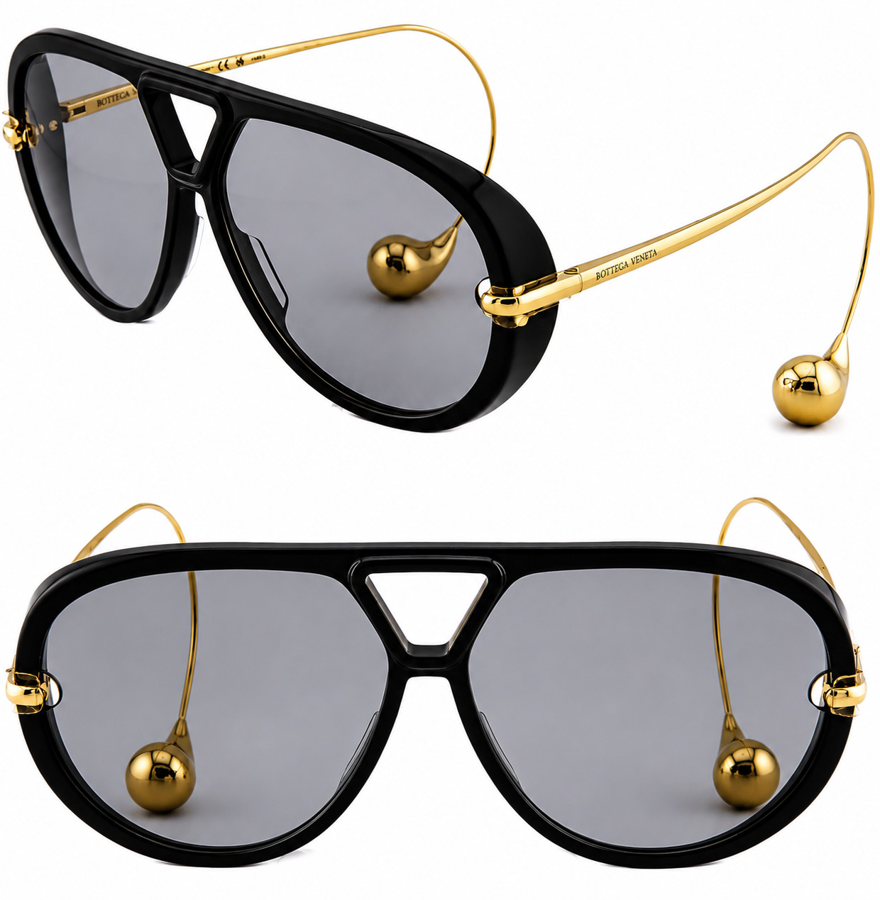 BOTTEGA VENETA BV1273S Black Gold / Smoke Gray Size 180 Sunglasses New w/ Case