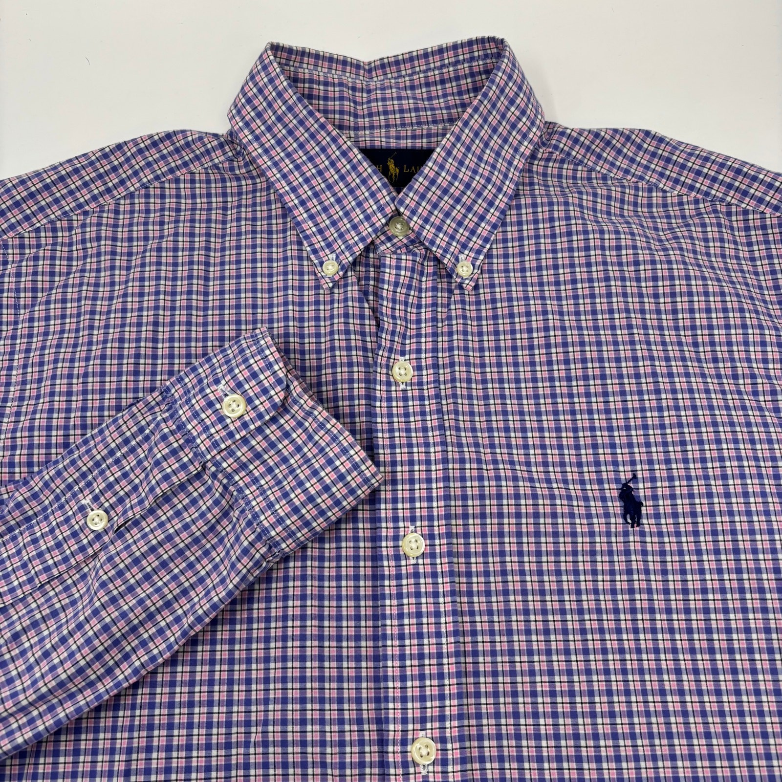 Ralph Lauren Mens Medium Purple pink Gingham Check Long Sleeve Button Down Shirt