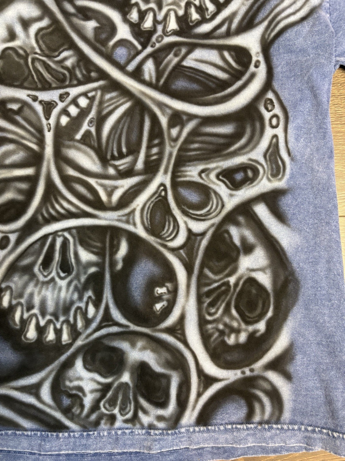 Hand Airbrushed Los Angeles Apparel Garment Dyed Blue Crewneck T-Shirt Men’s XL