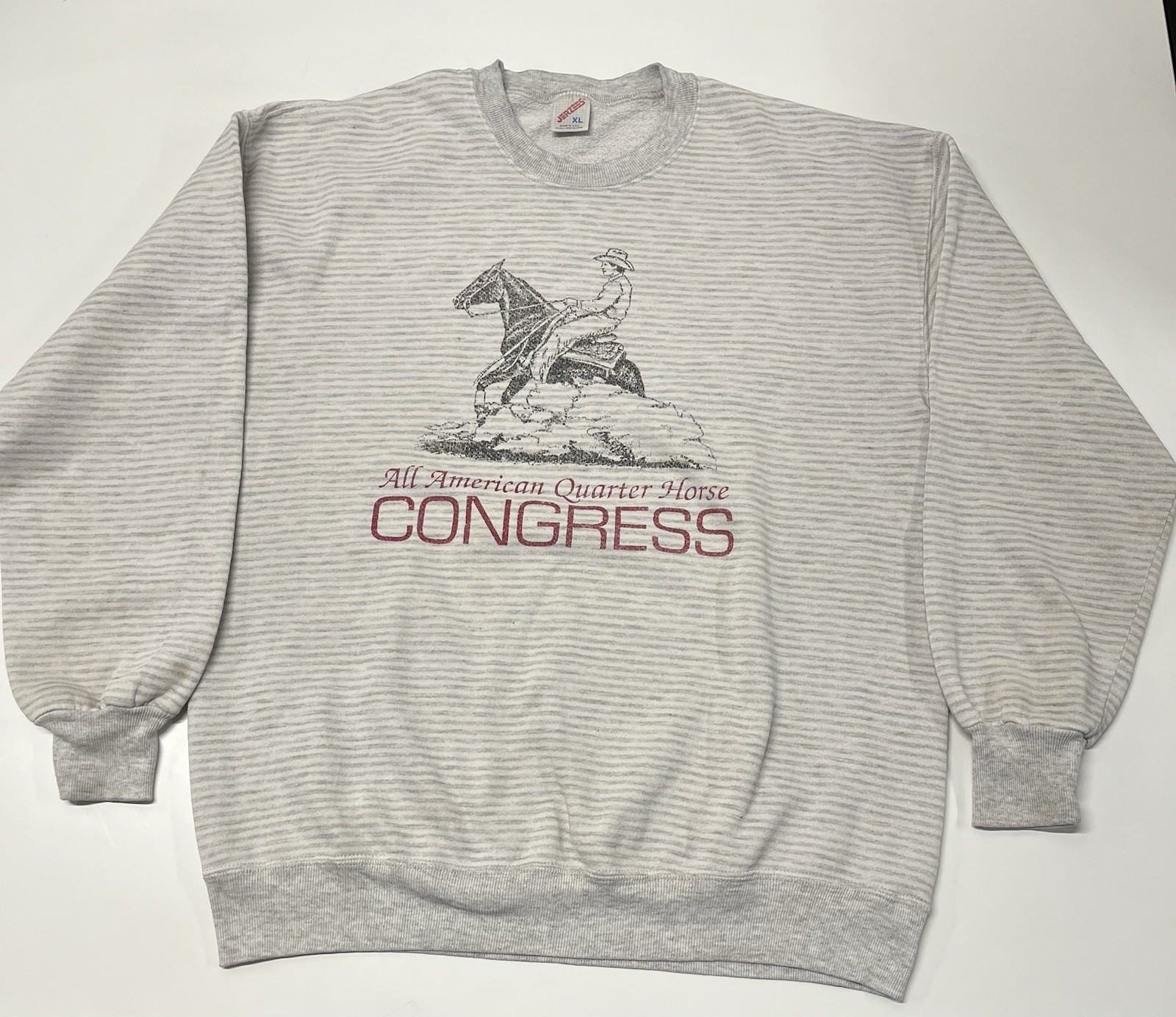 VTG Jerzees All American Quarter Horse Congress gray striped 80’s sweatshirt