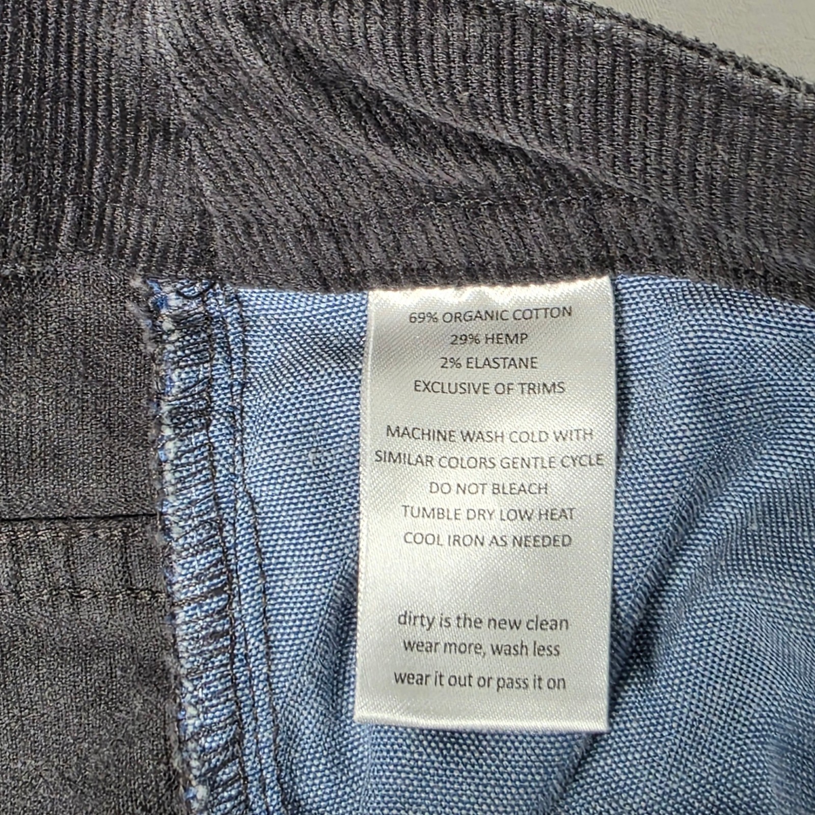 Toad&Co Corduroy Pants Womens 8 Charcoal Grey Organic Cotton Hemp Straight Leg