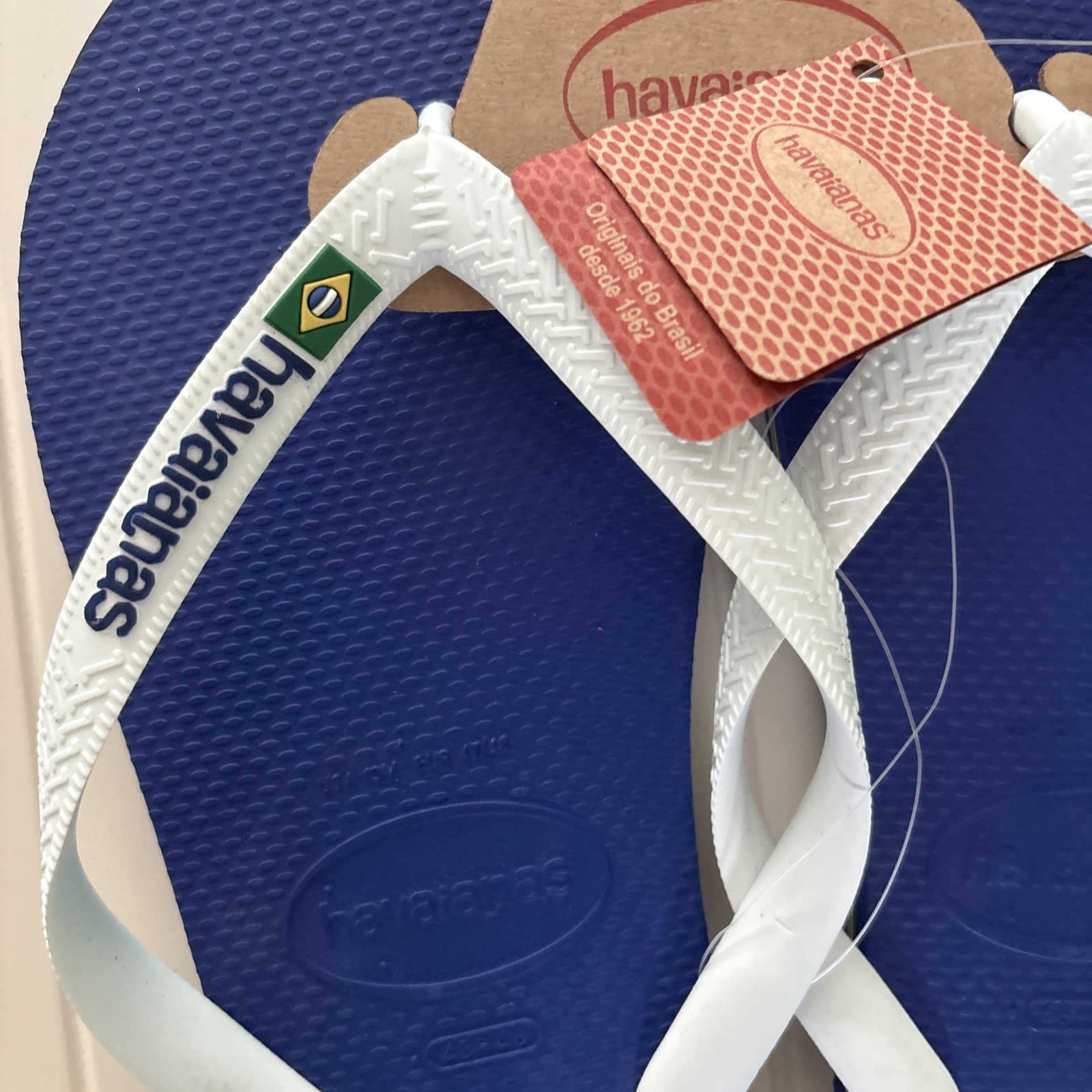 Havaianas Brazil Flip Flops Blue White Mens Size 13/14 NWT