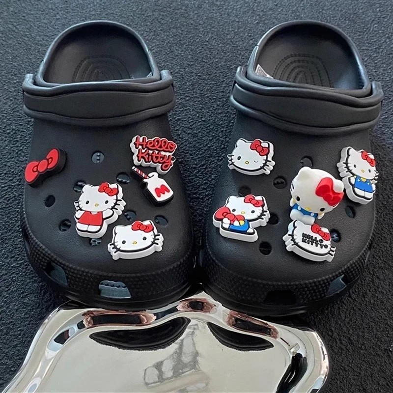 10Pcs/Set Hello Kitty Bowknot DIY Sandal Charms Sweet Cute Cartoon PVC Garden Sh