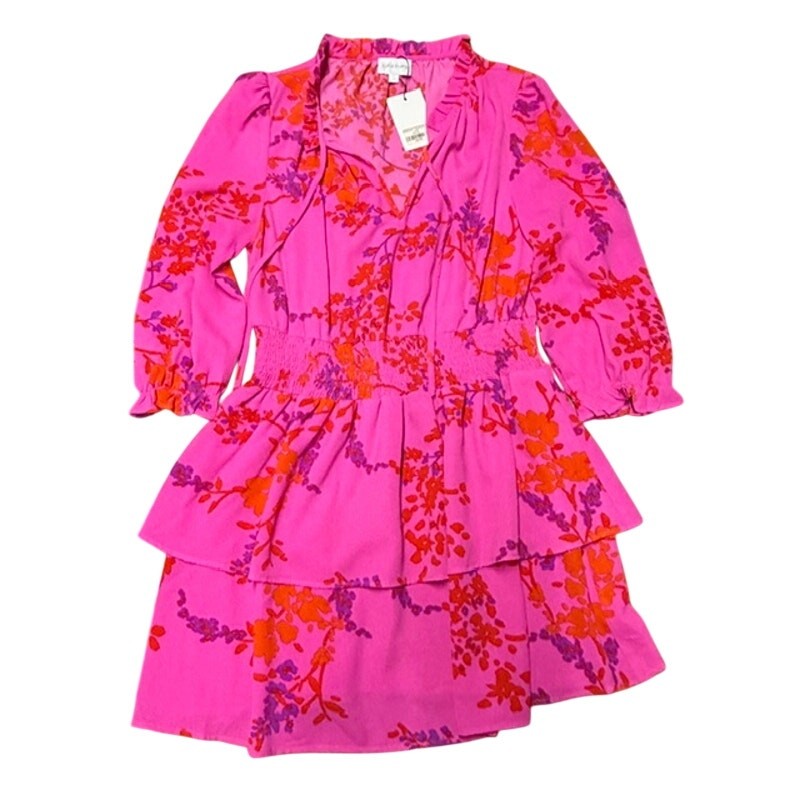 NWT Sugarlips Smocked Tiered Summer Dress Boho Fushia Size L