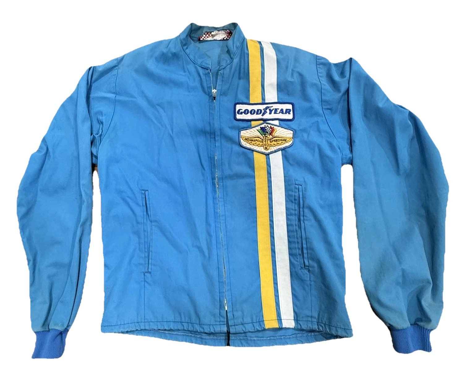 Vintage 70s Goodyear Indianapolis Motor Speedway Blue Jacket Mens Small Zip