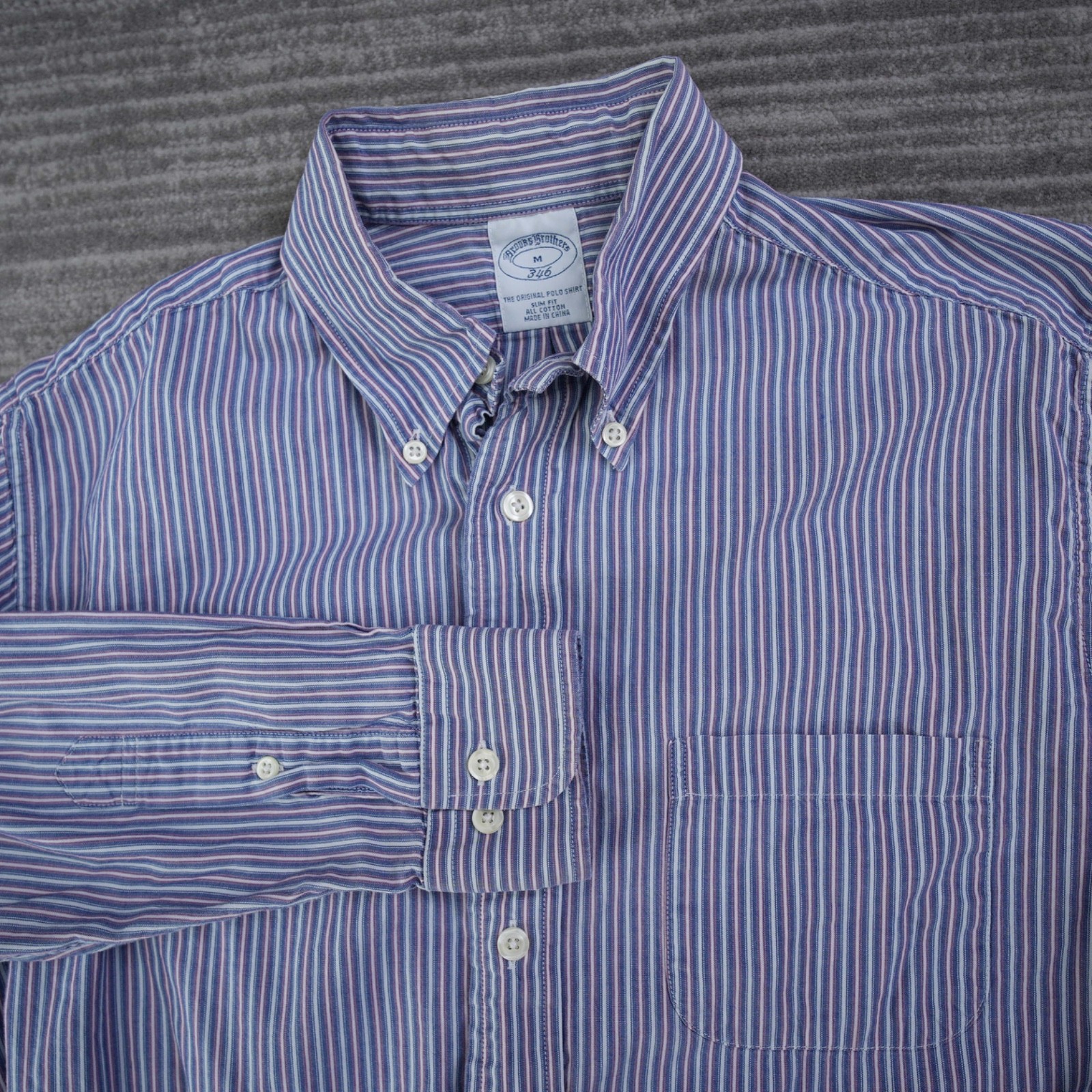 Brooks Brothers Shirt Men Button Down Striped Blue Slim Fit 100% Cotton Medium
