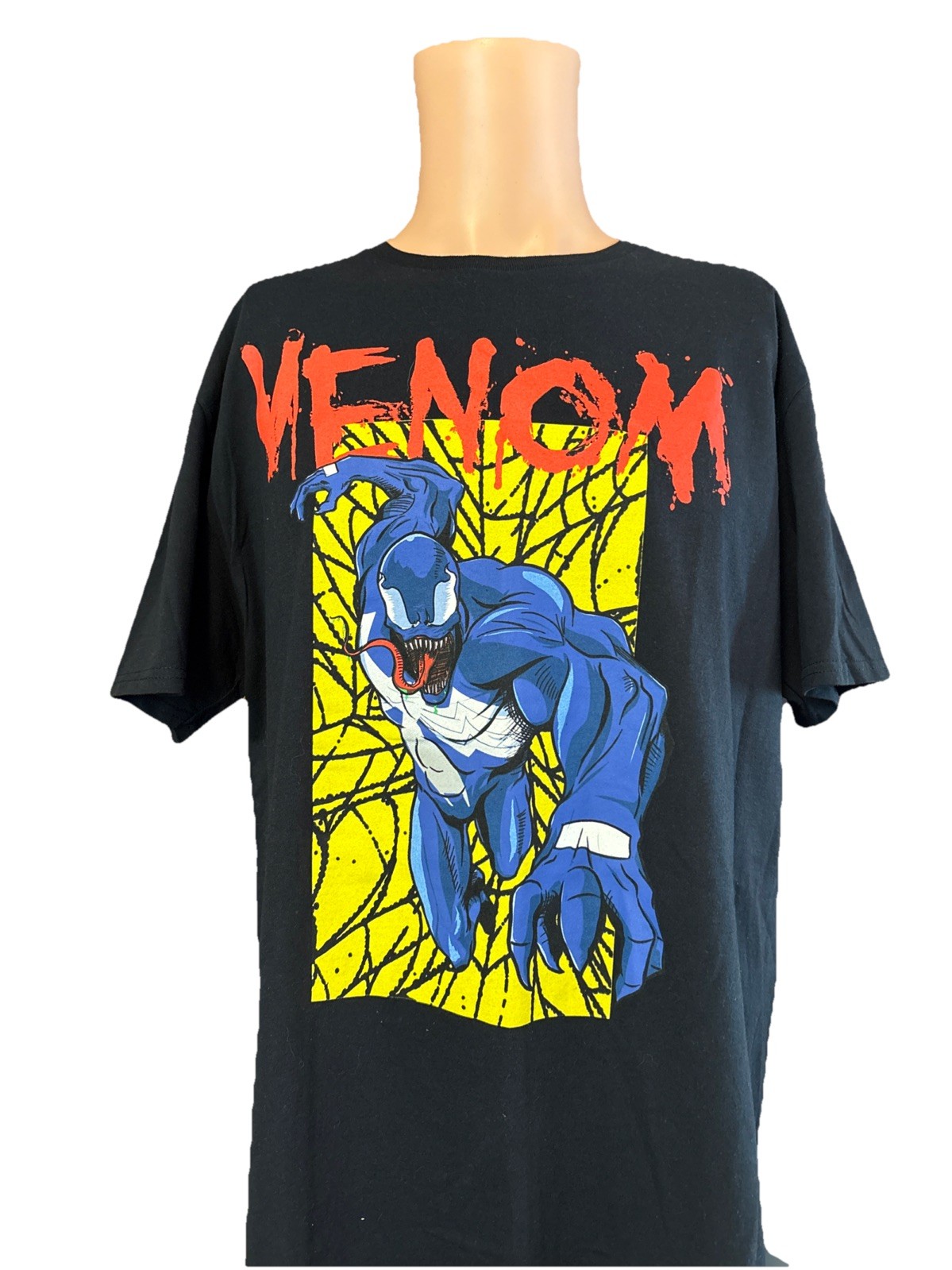 Marvel Blue Venom Graphic T Shirt Black Comic Spitting SPIDER MAN Size XL Mens