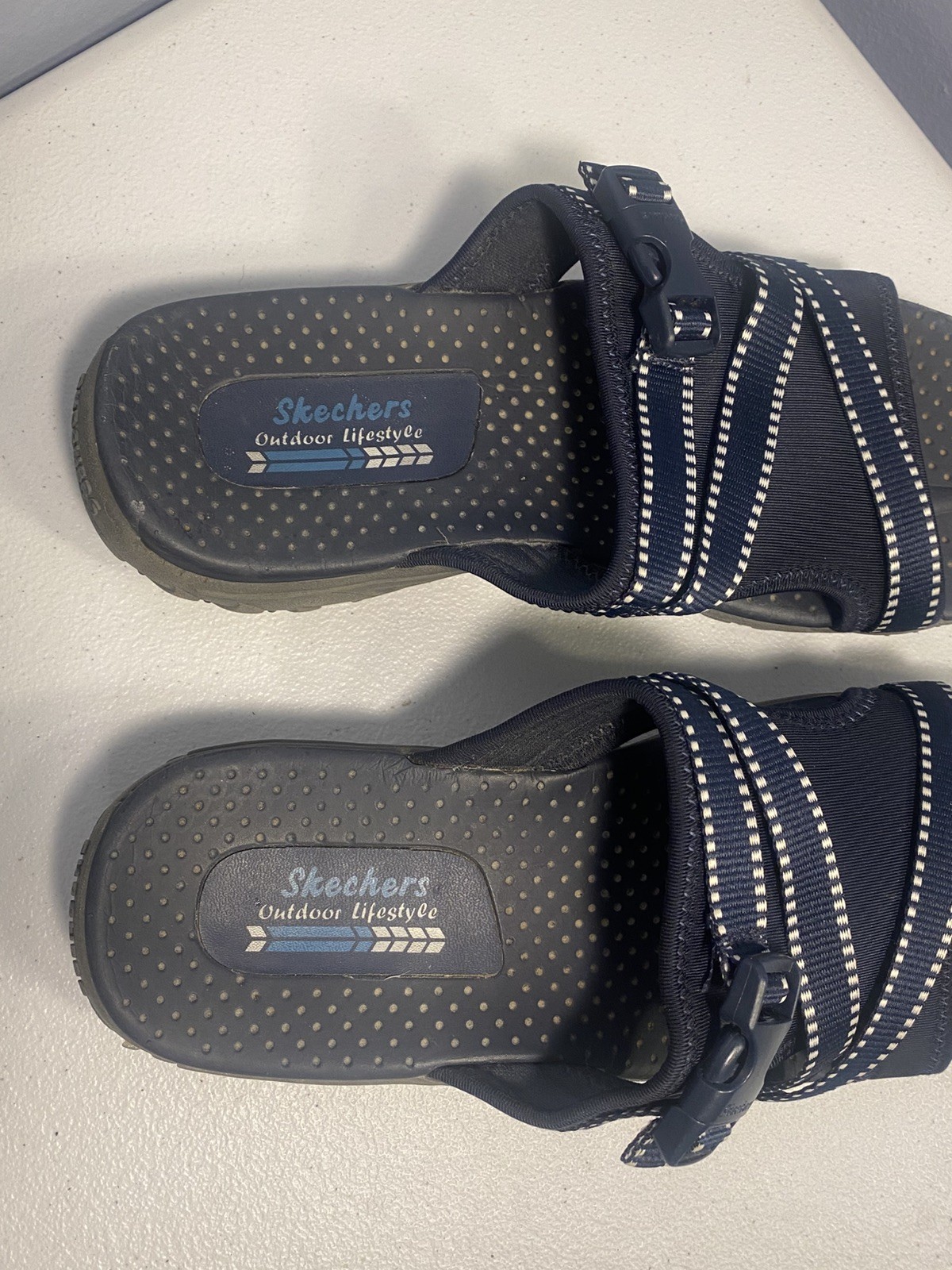 Skechers Outdoor Lifestyle Womens Reggae Navy Slip On Sandals Slides Size US 8